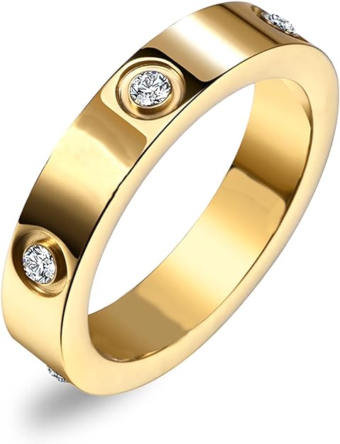 Love Friendship Ring for Women Men 18K Stainless Steel Ring Gold Plated Cubic Zirconia Rings Stacking Rings Gold Band Ring Birthday Jewelry Gifts for Her