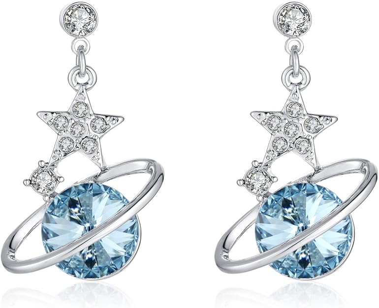 Austrian Crystal Star Earth Planet Drop Hook Earrings for Women Drop Dangle Halo Stud Earrings Perfect Jewelry Gift For Women Girls 