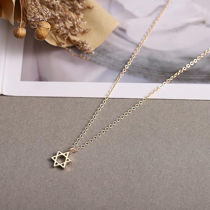 Star of David Necklace Gold Necklace Hexagram Necklace Tiny Necklace Charm Necklace for Women and Girls