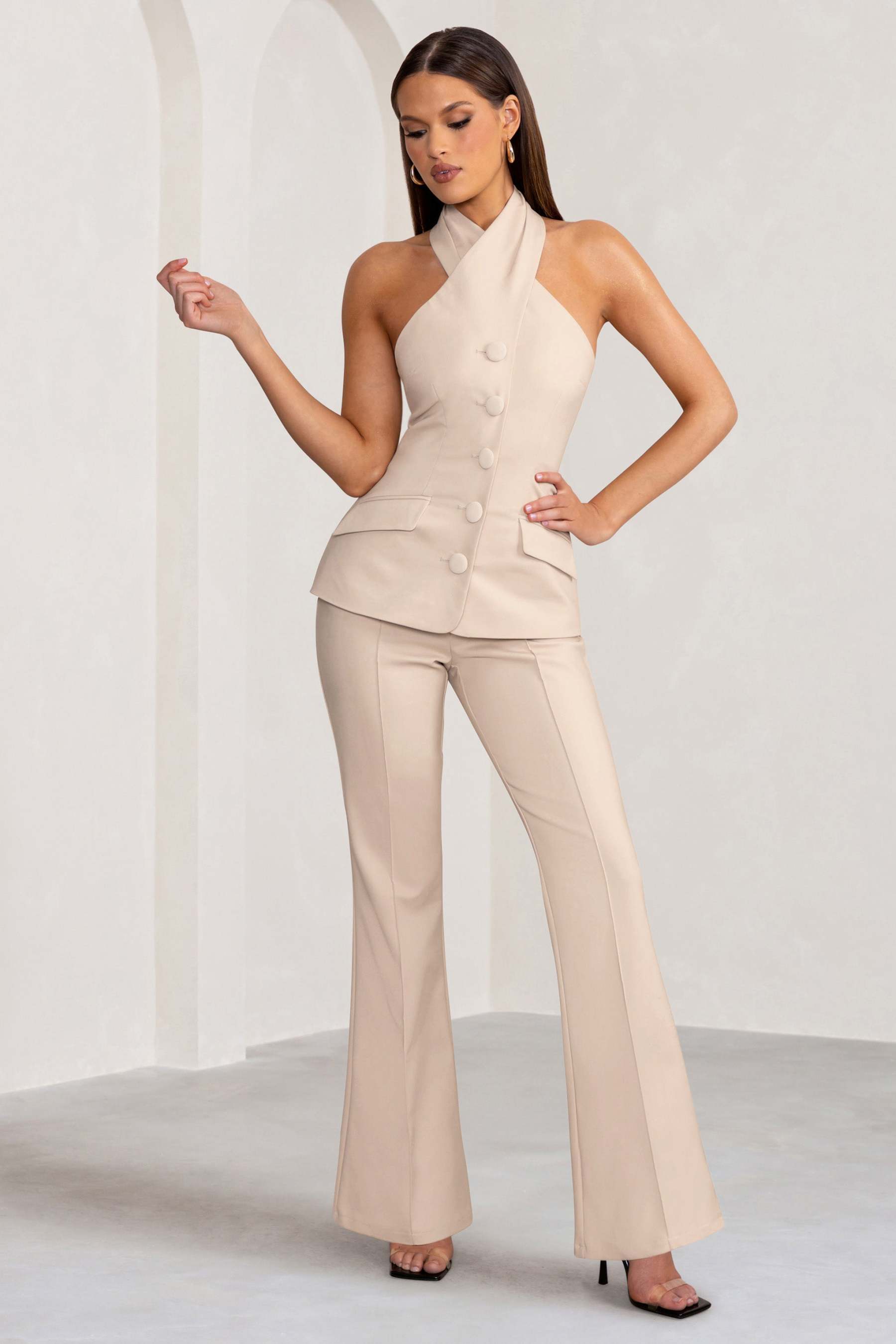 Stone High Waist Wide Leg Trousers