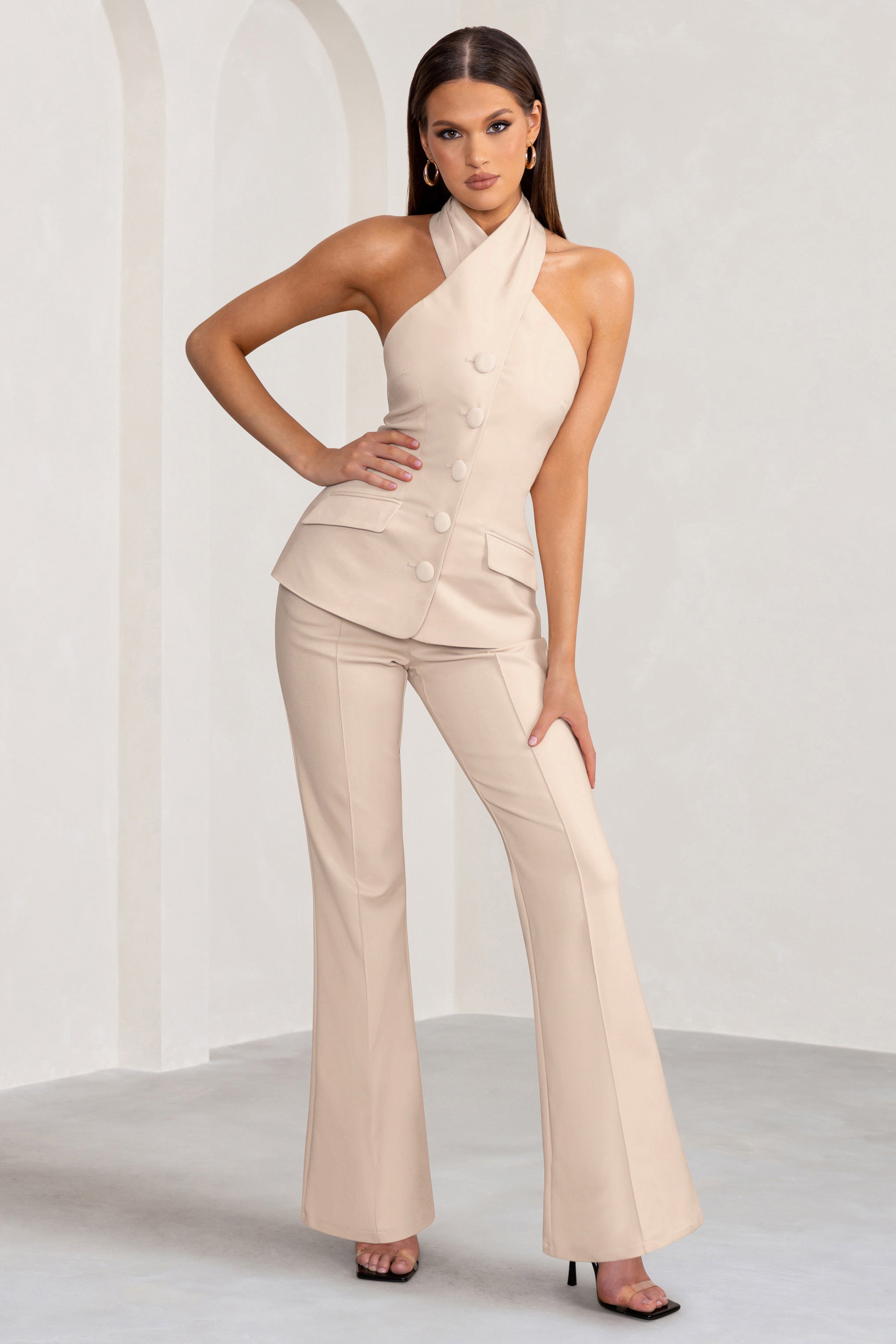 Stone High Waist Wide Leg Trousers