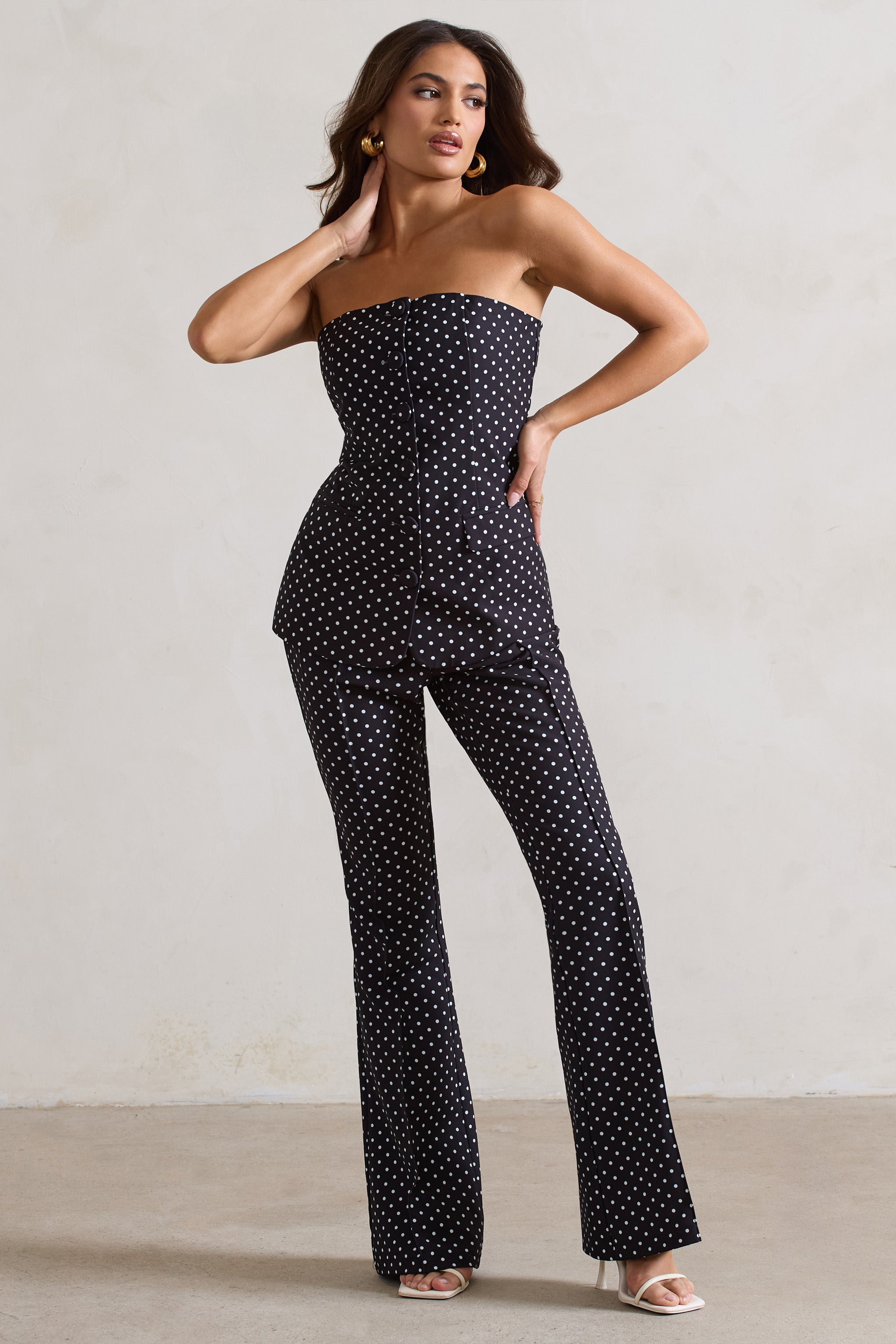 Black Polka Dot High Waist Wide Leg Trousers