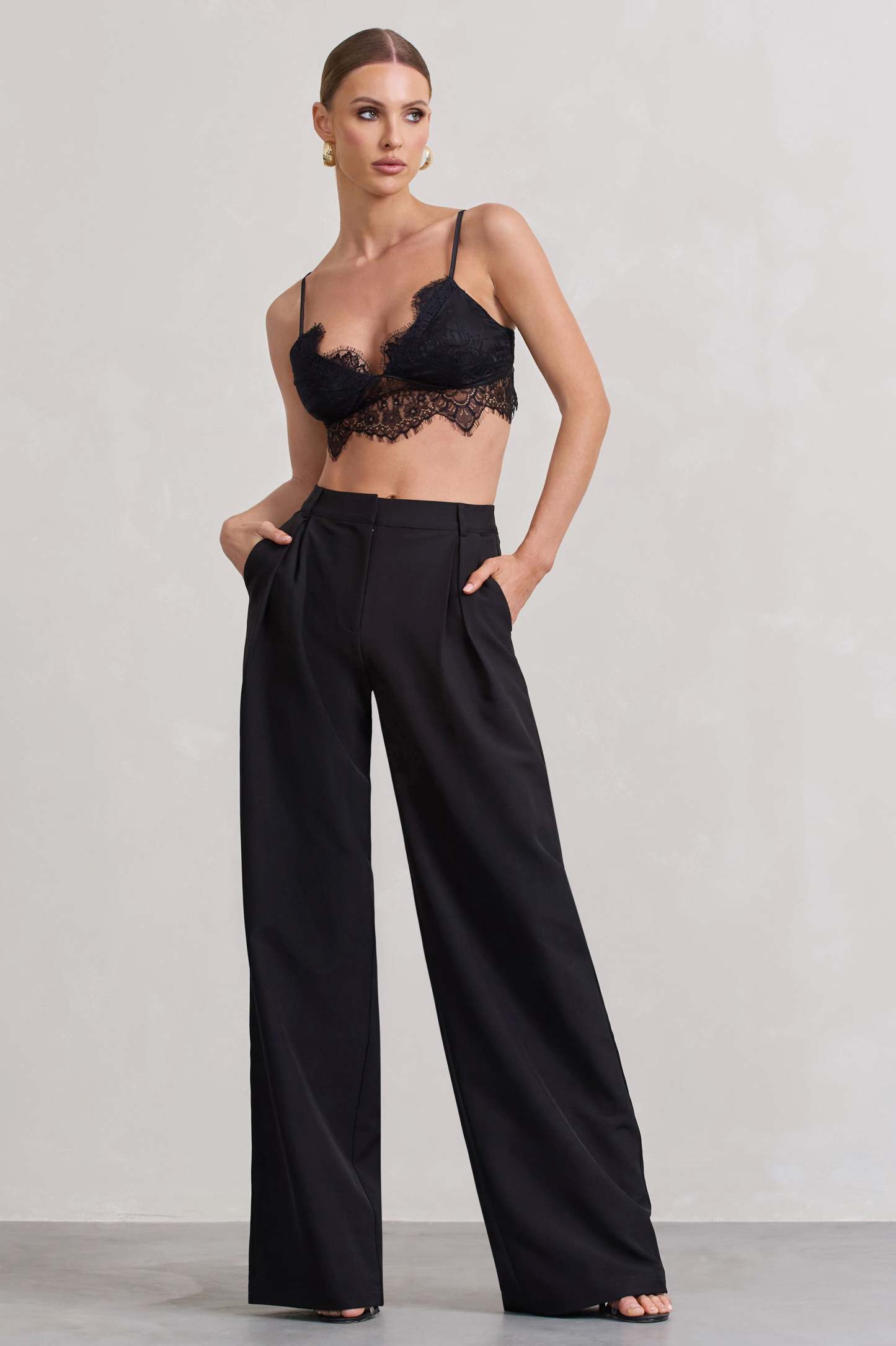 Black High Waist Pleated Wide-Leg Trousers