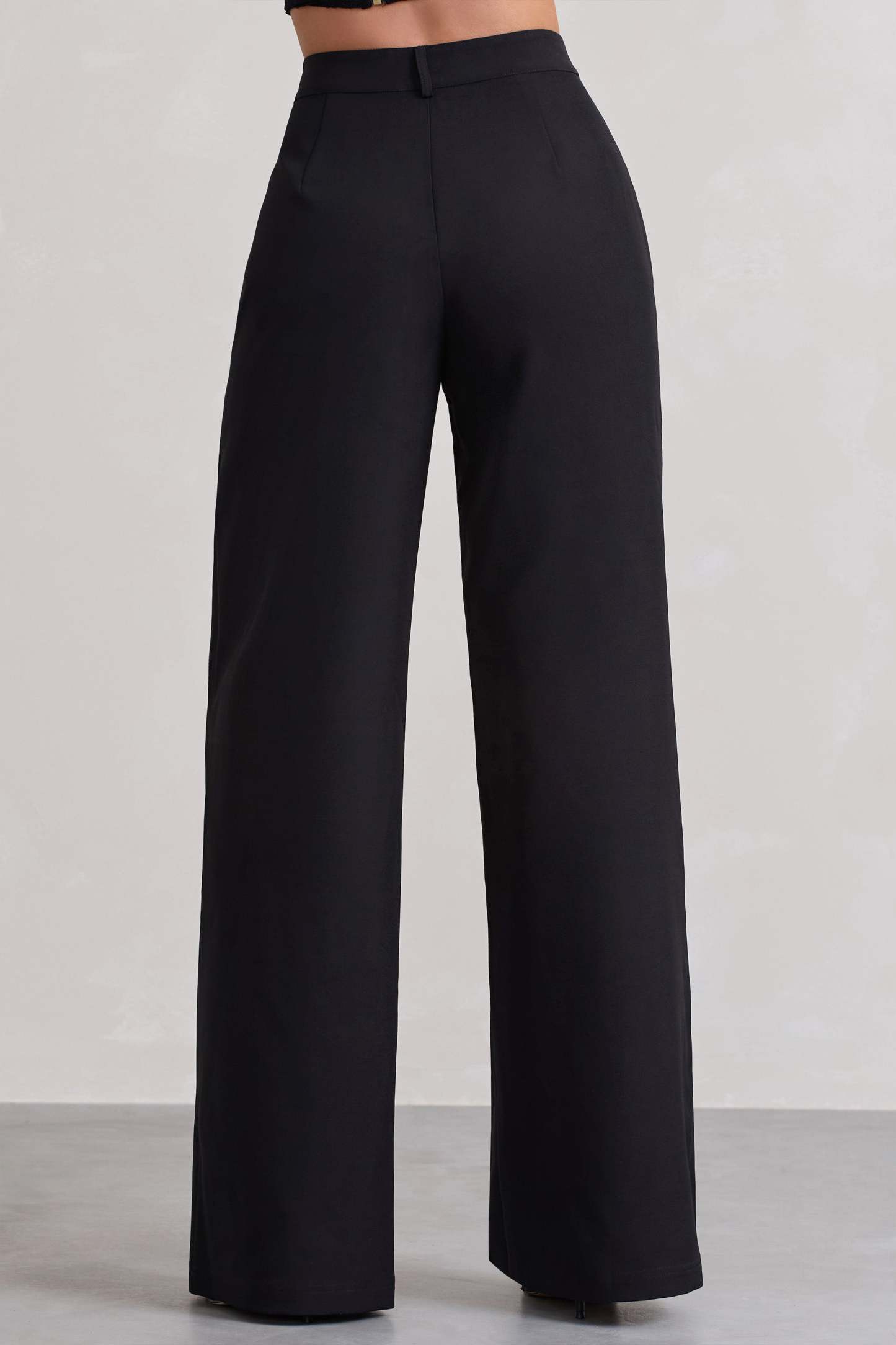 Black High Waist Pleated Wide-Leg Trousers