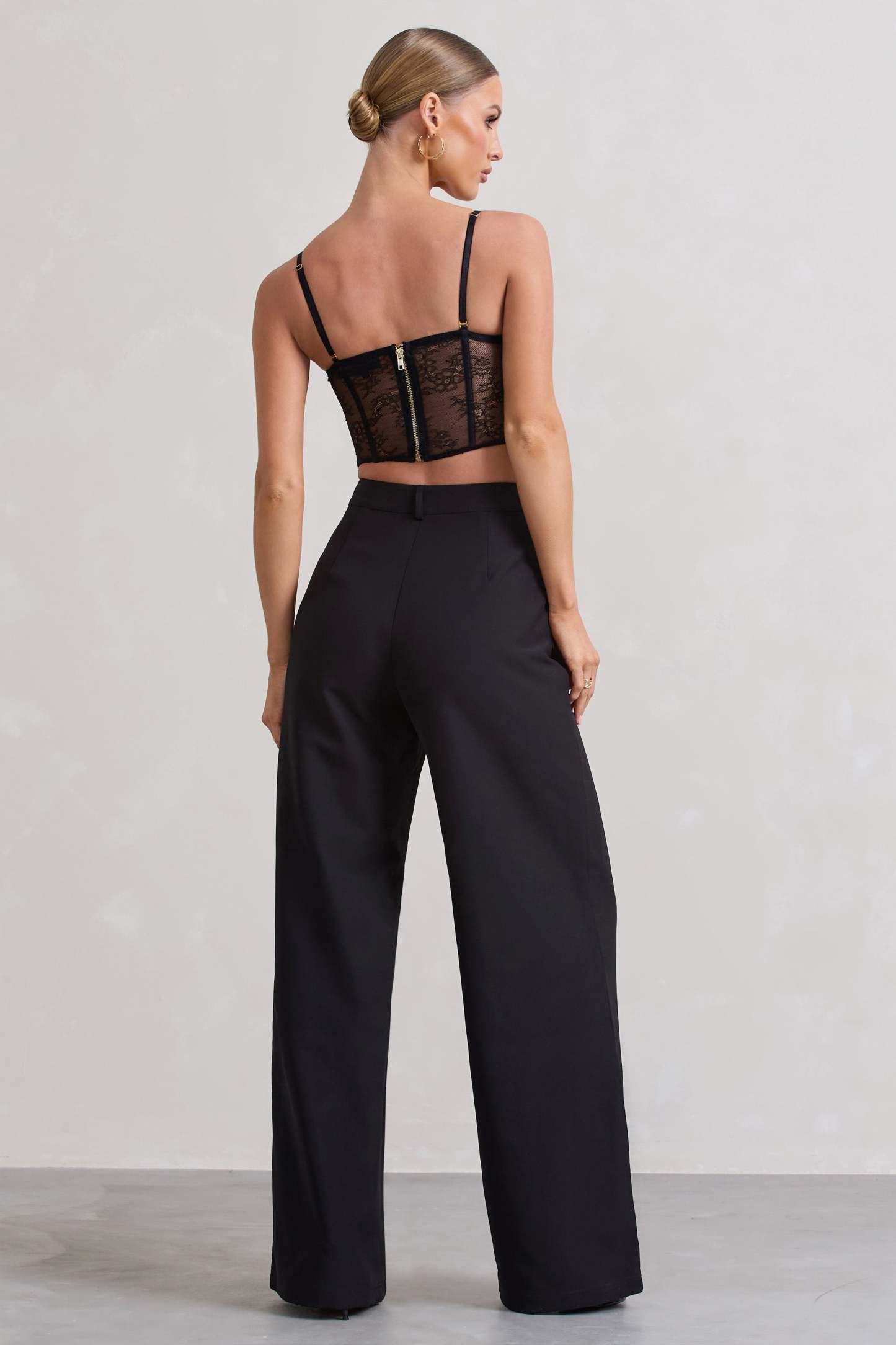 Black High Waist Pleated Wide-Leg Trousers