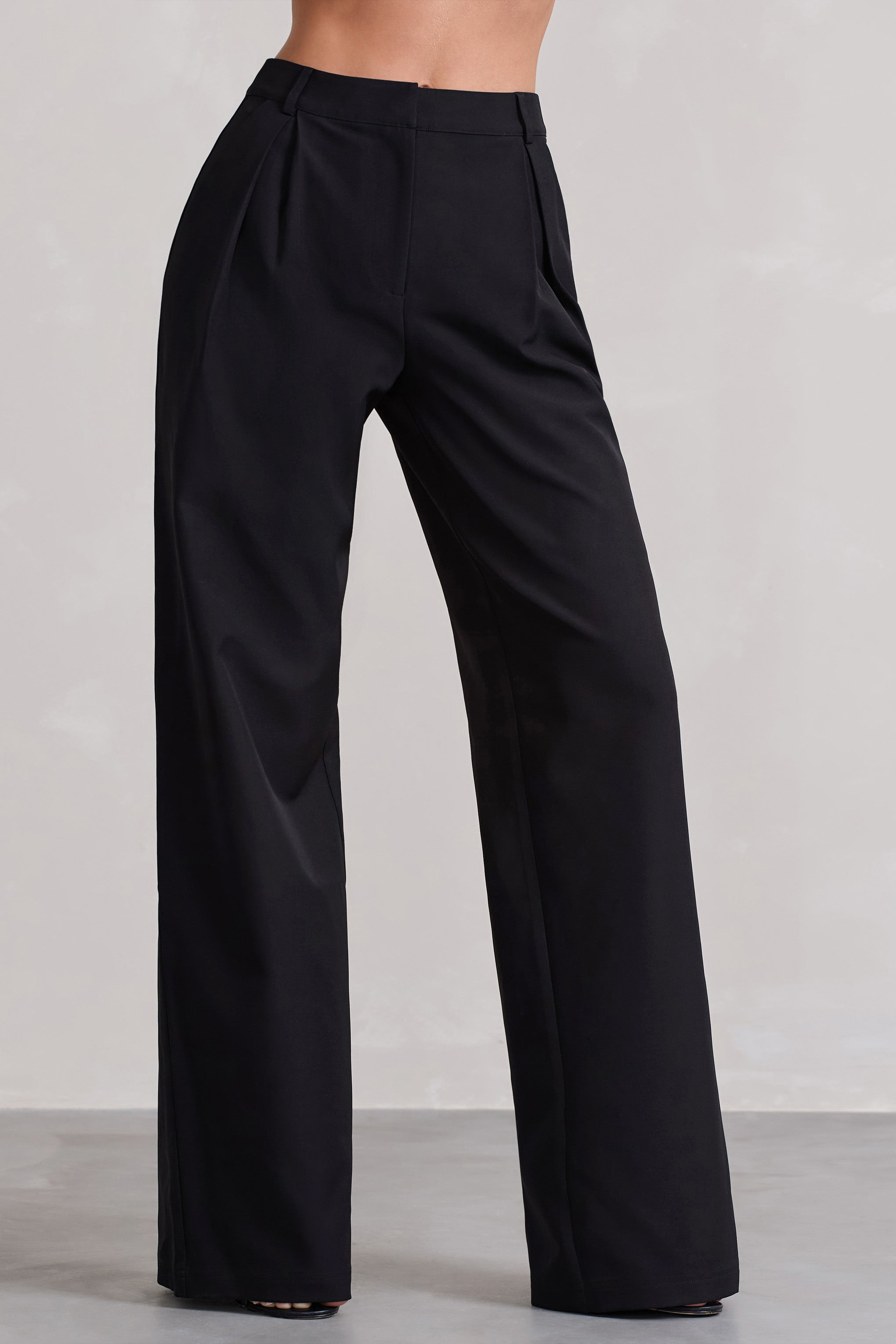 Black High Waist Pleated Wide-Leg Trousers
