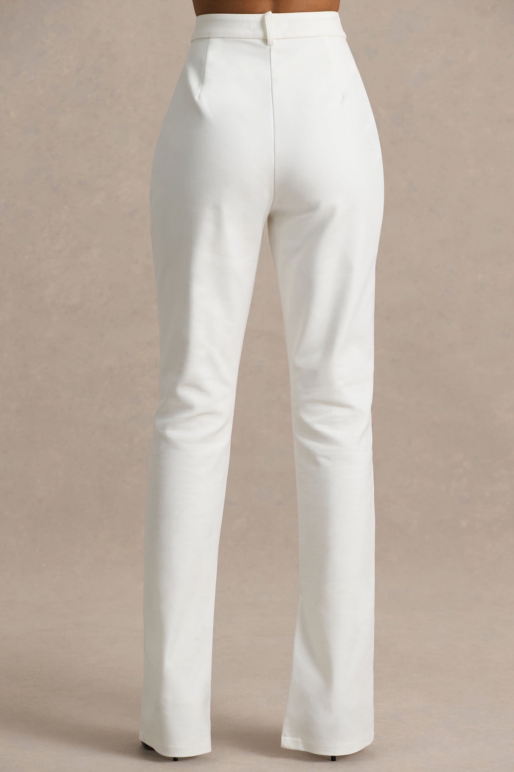 Cream High Waist Tailored Trousers With Hem Split