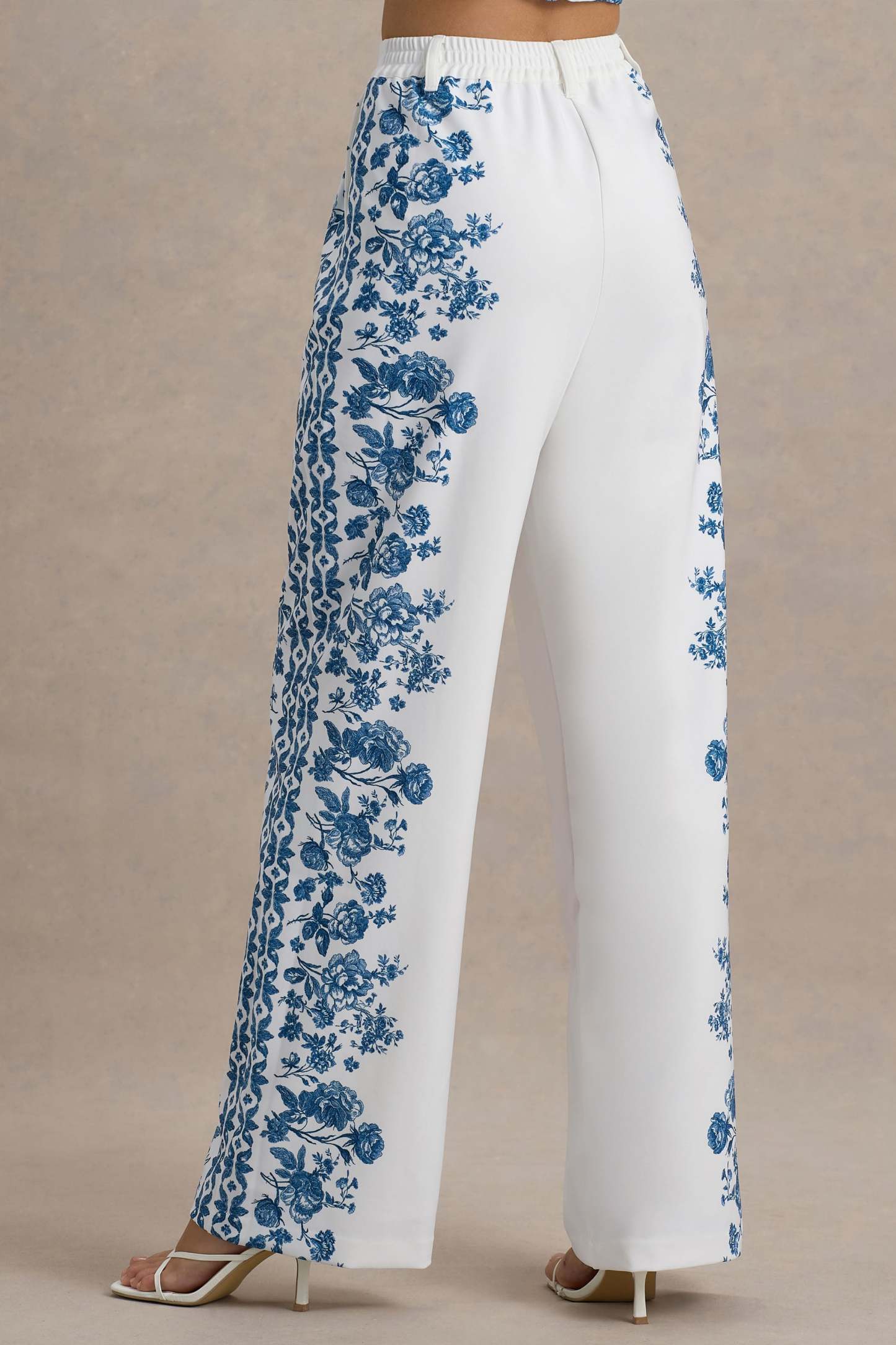 Zelie | Blue Porcelain Print Wide-Leg Trousers