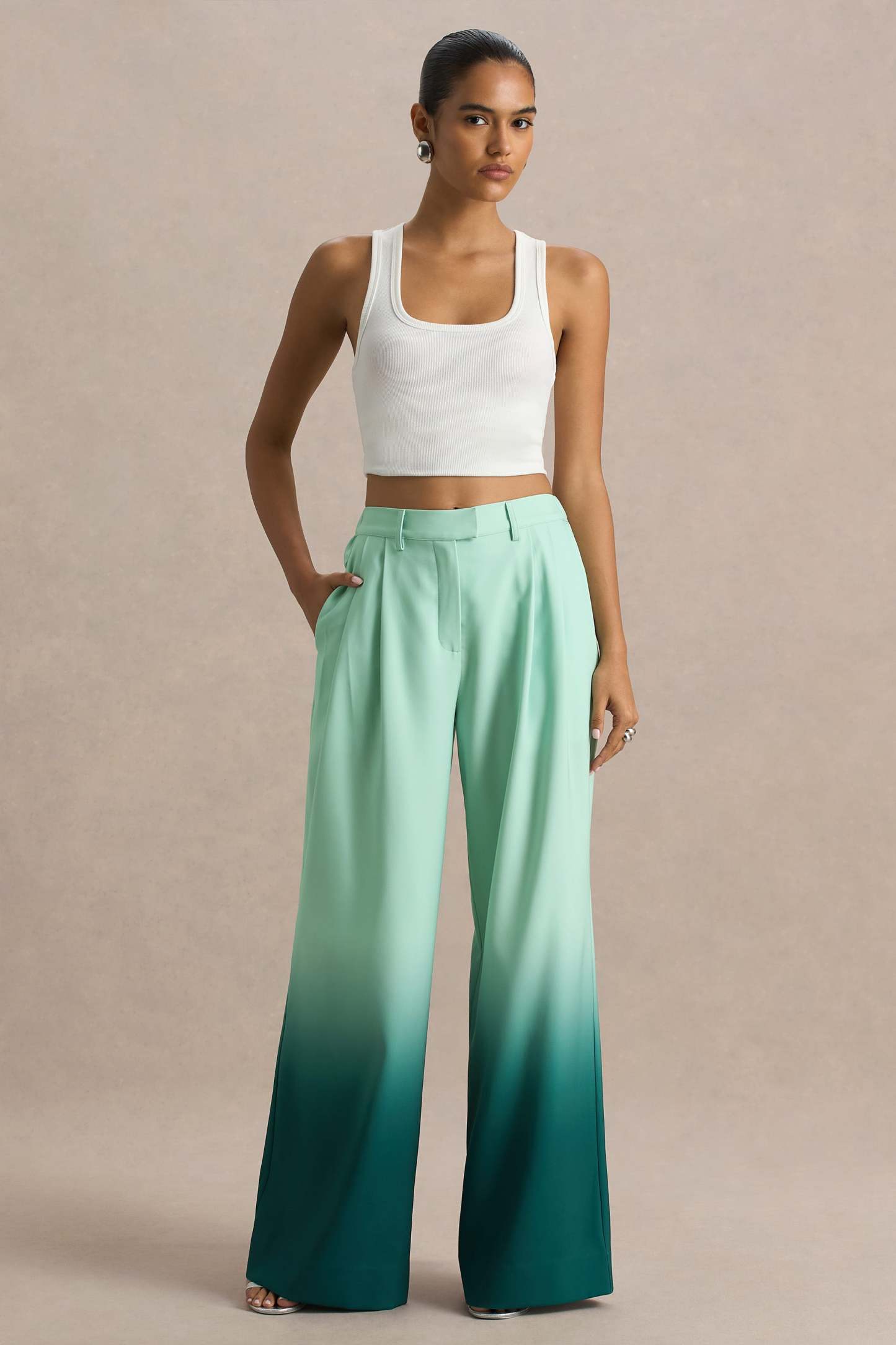 Emerald Ombre Satin Wide-Leg Trousers