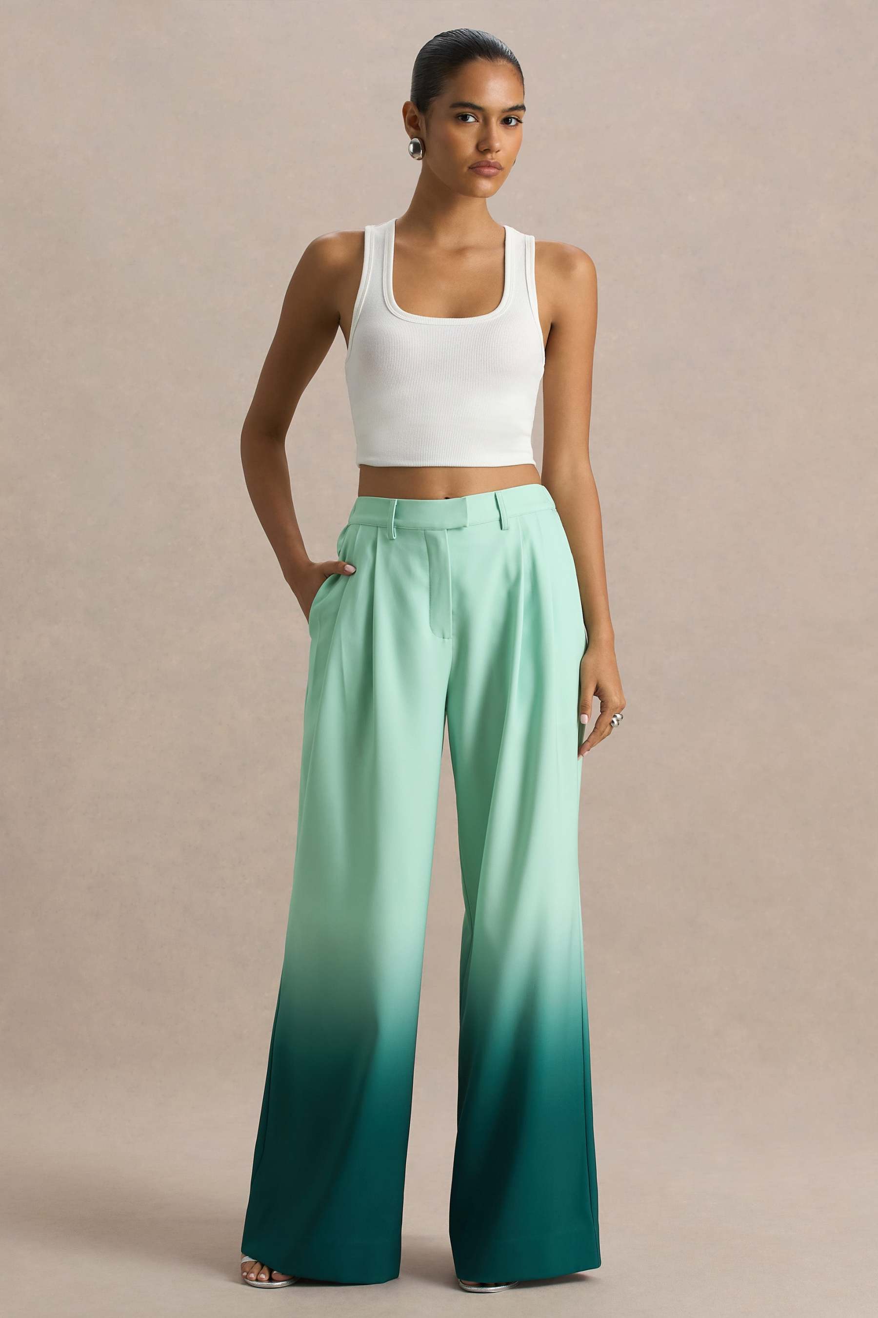 Emerald Ombre Satin Wide-Leg Trousers