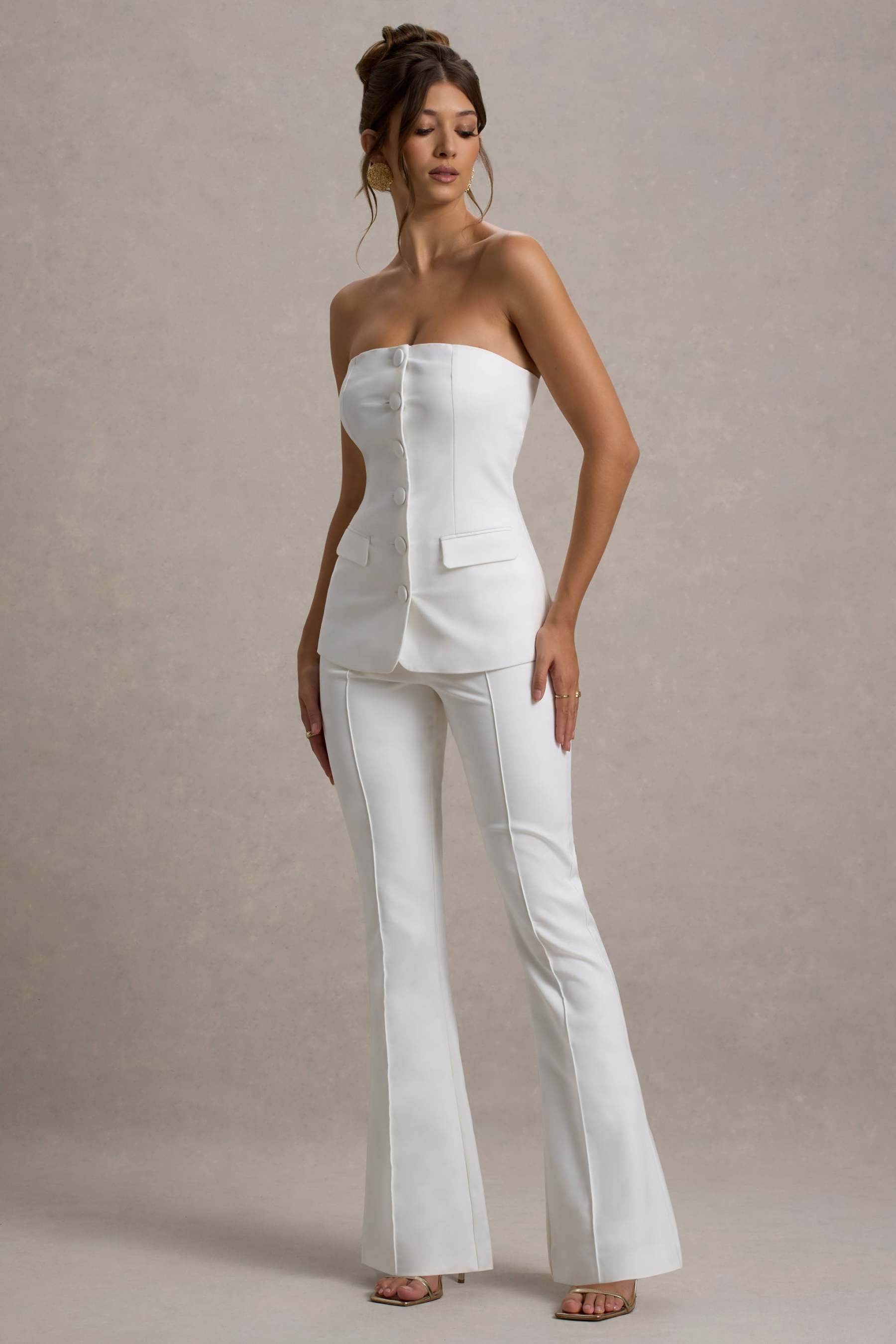 Carina | White Flared-Leg Tailored Trousers