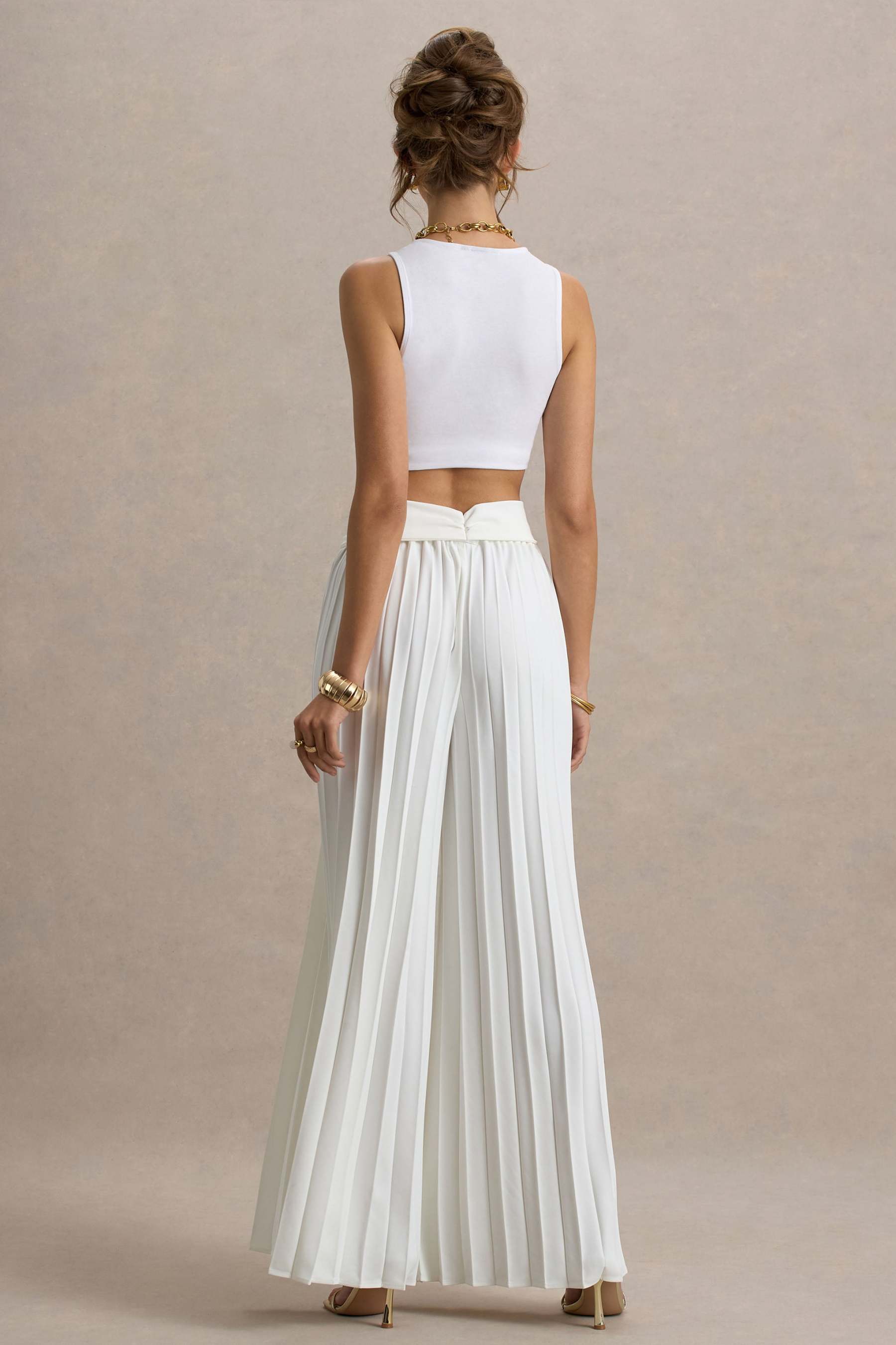 Eclipse | Cream Pleated Wide-Leg Trousers
