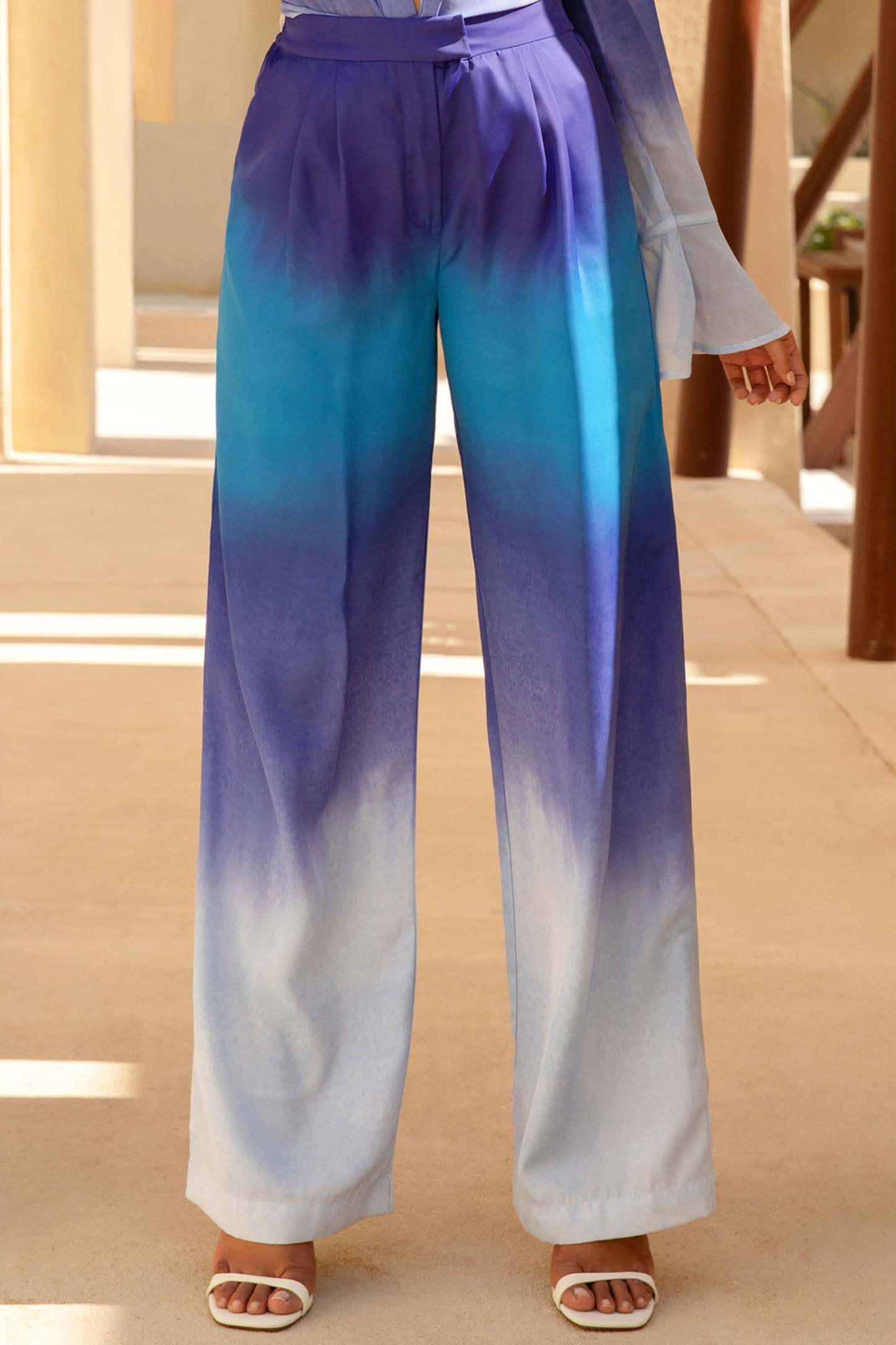 Last Light | Blue Ombre Satin Wide-Leg Trousers