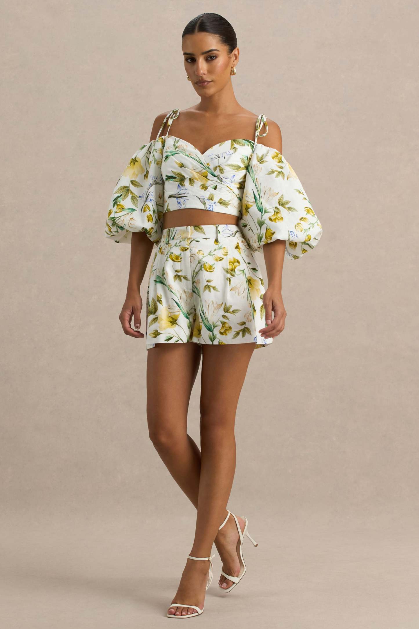 Pixel | White Botanical Print Shorts