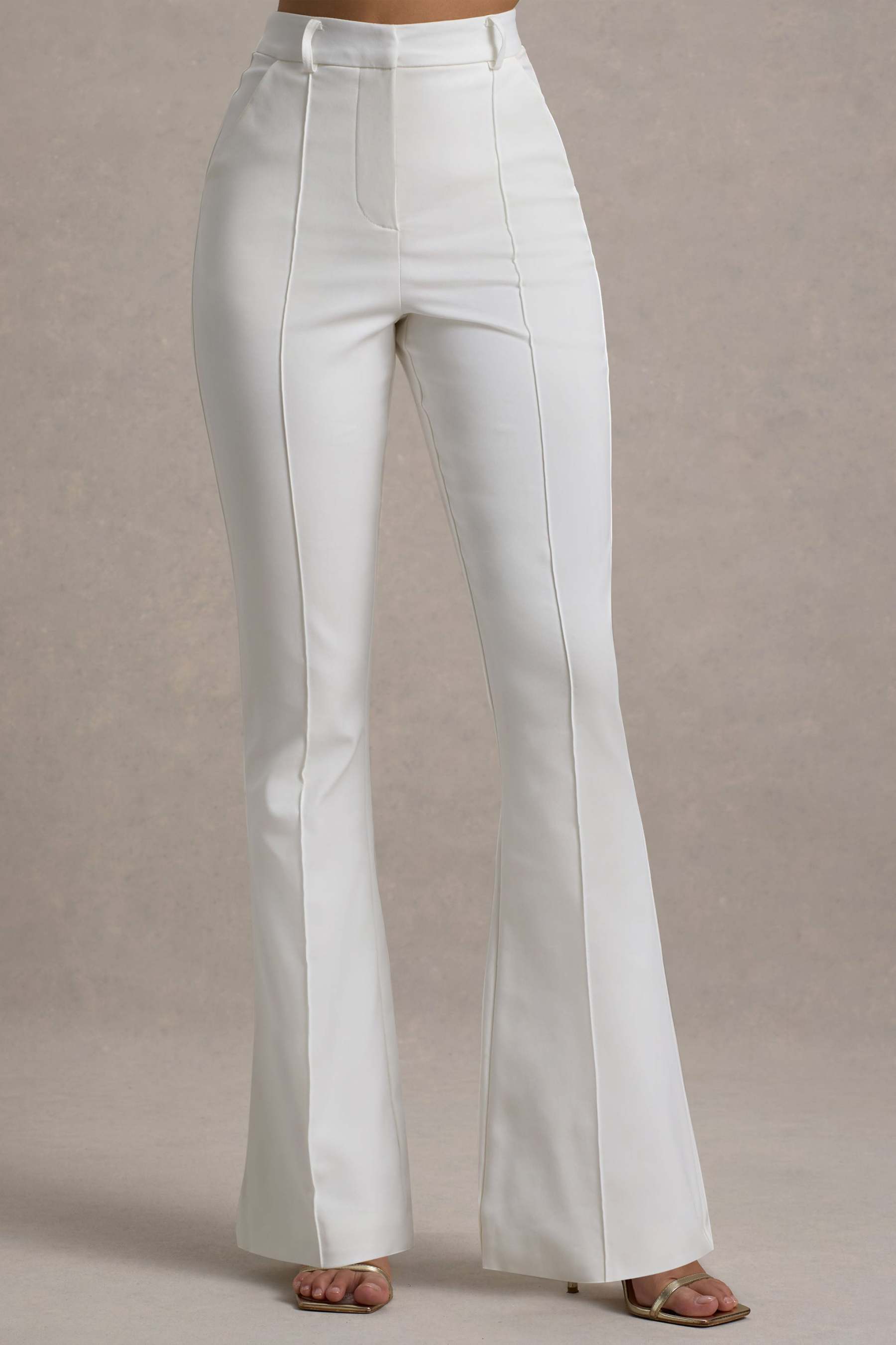 Carina | White Flared-Leg Tailored Trousers