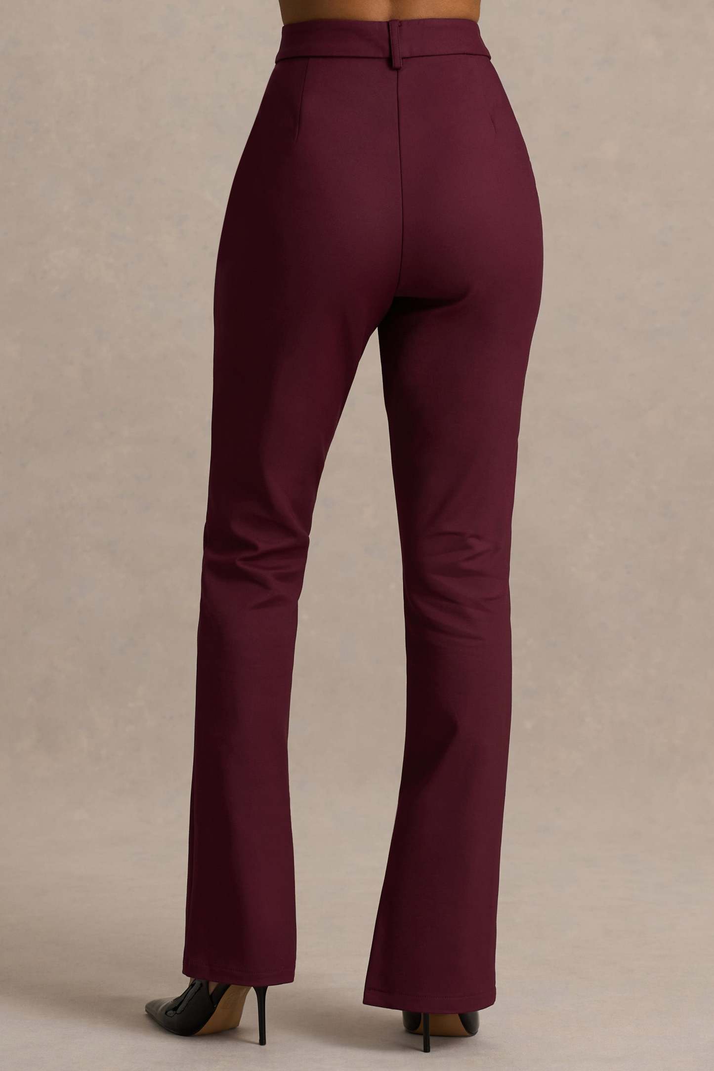 Burgundy High Waist Tailored Trousers With Hem Split