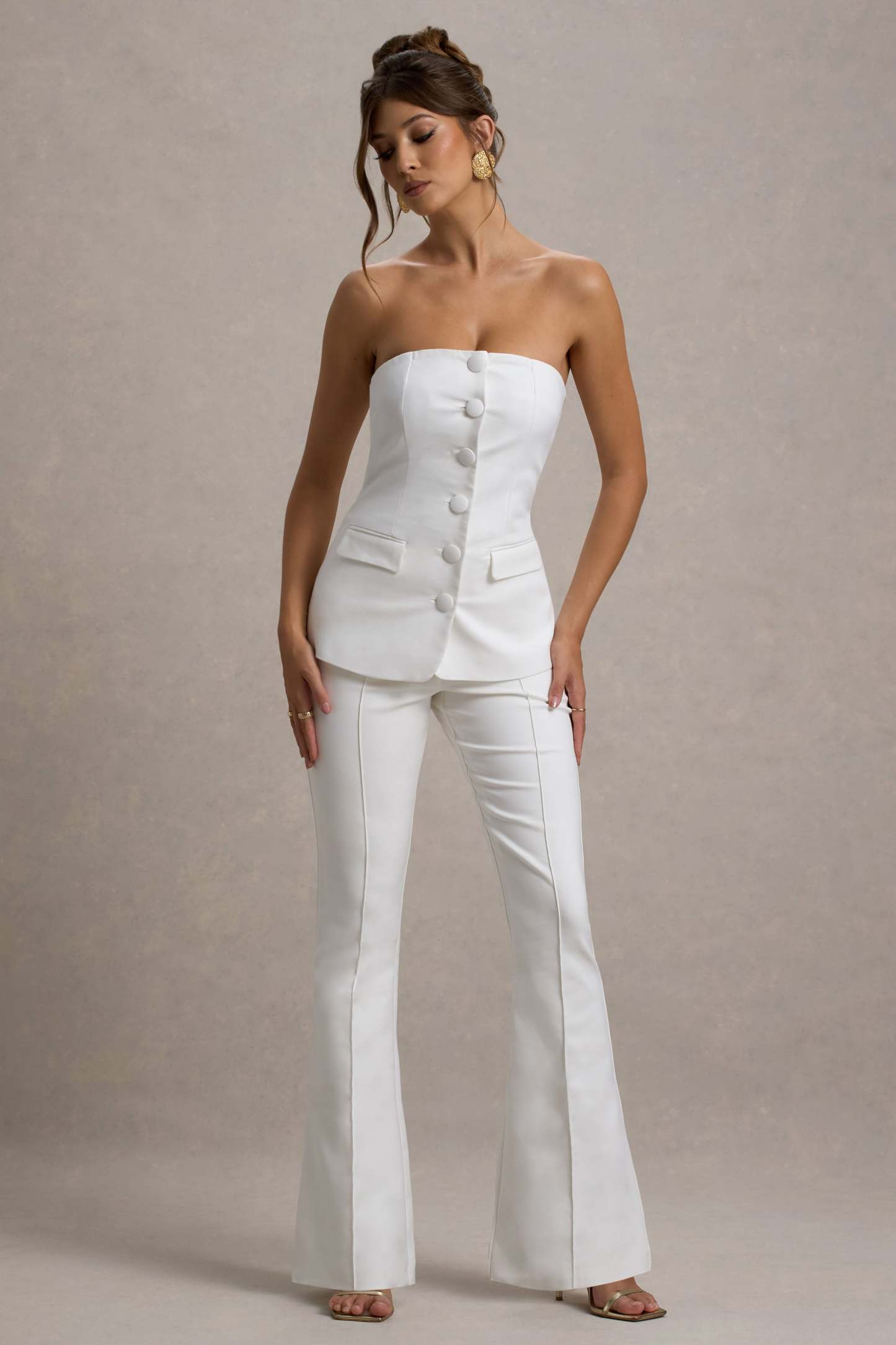 Carina | White Flared-Leg Tailored Trousers