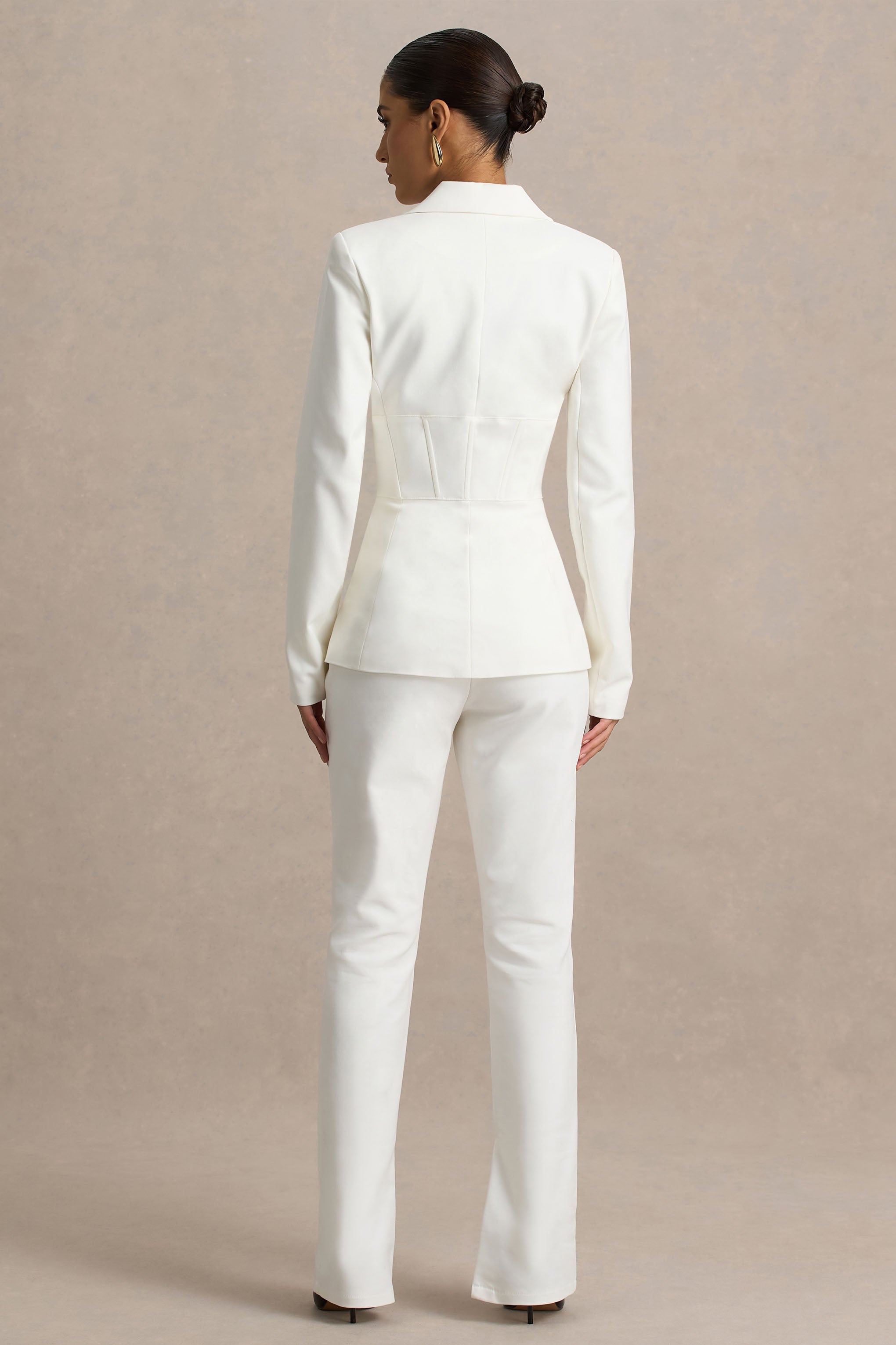 Cream High Waist Tailored Trousers With Hem Split