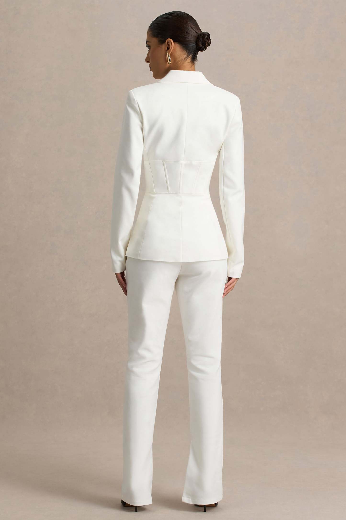 Cream High Waist Tailored Trousers With Hem Split