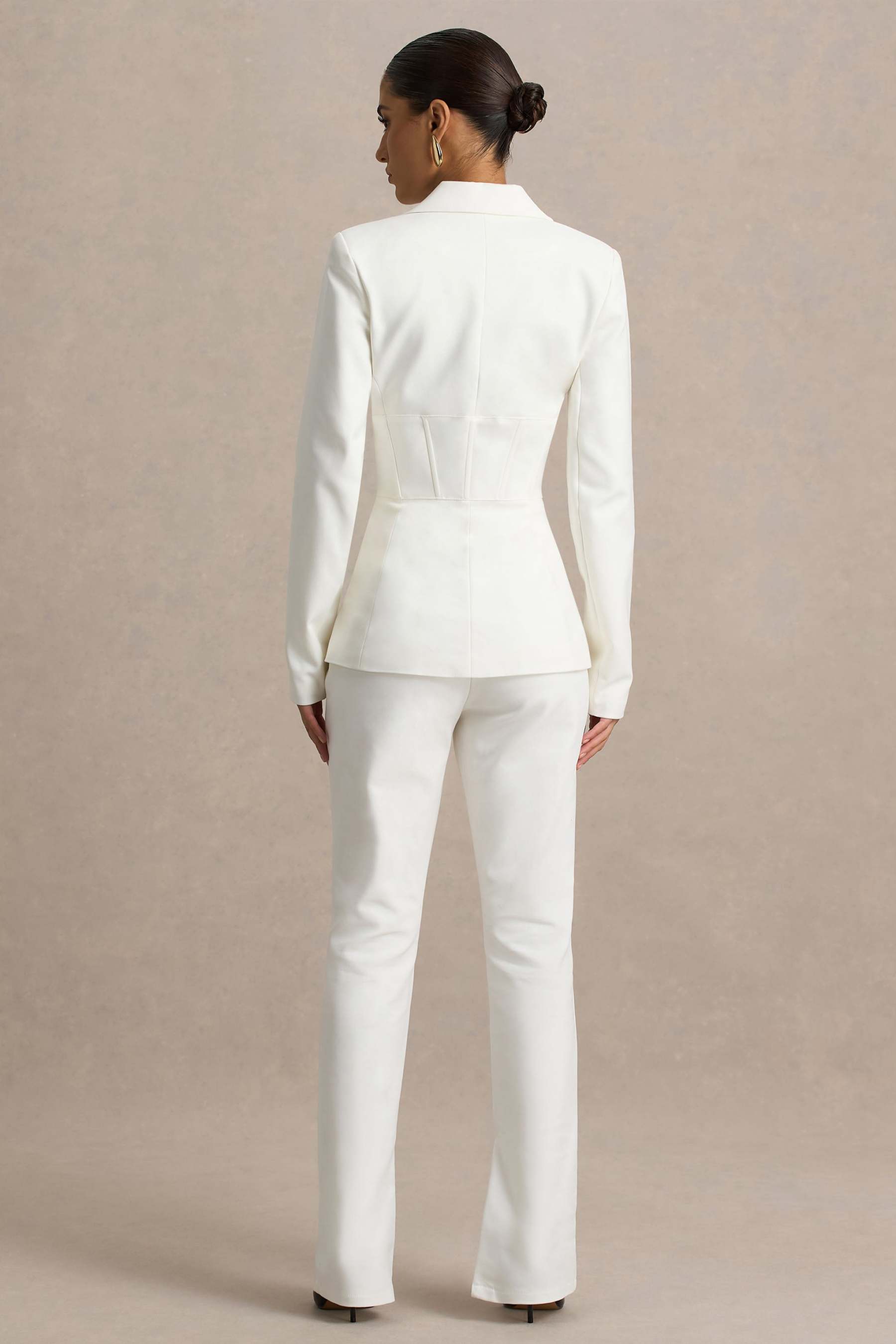 Cream High Waist Tailored Trousers With Hem Split