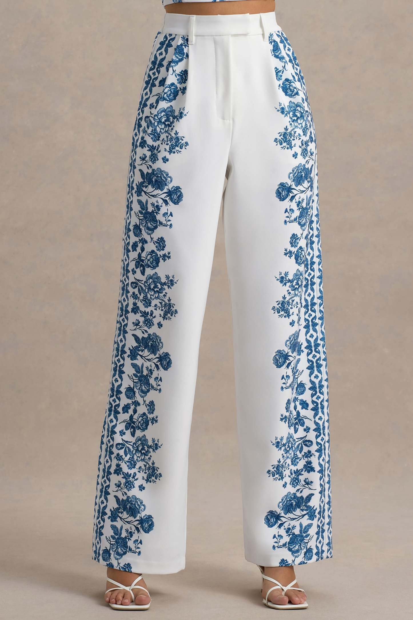 Zelie | Blue Porcelain Print Wide-Leg Trousers