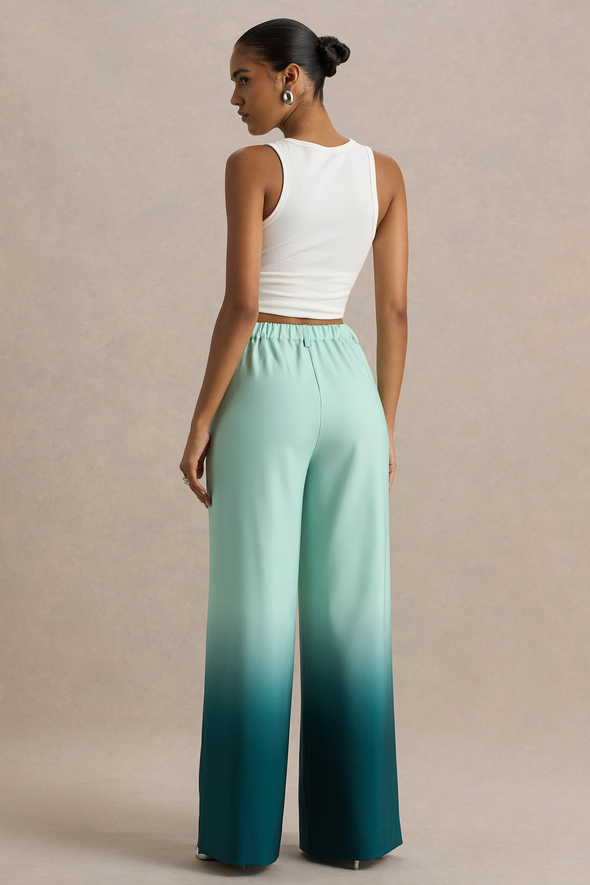 Emerald Ombre Satin Wide-Leg Trousers