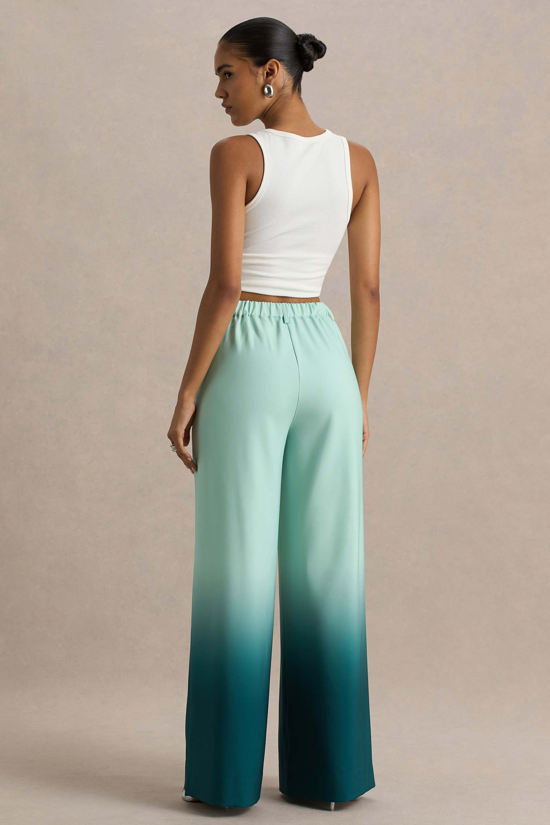 Emerald Ombre Satin Wide-Leg Trousers