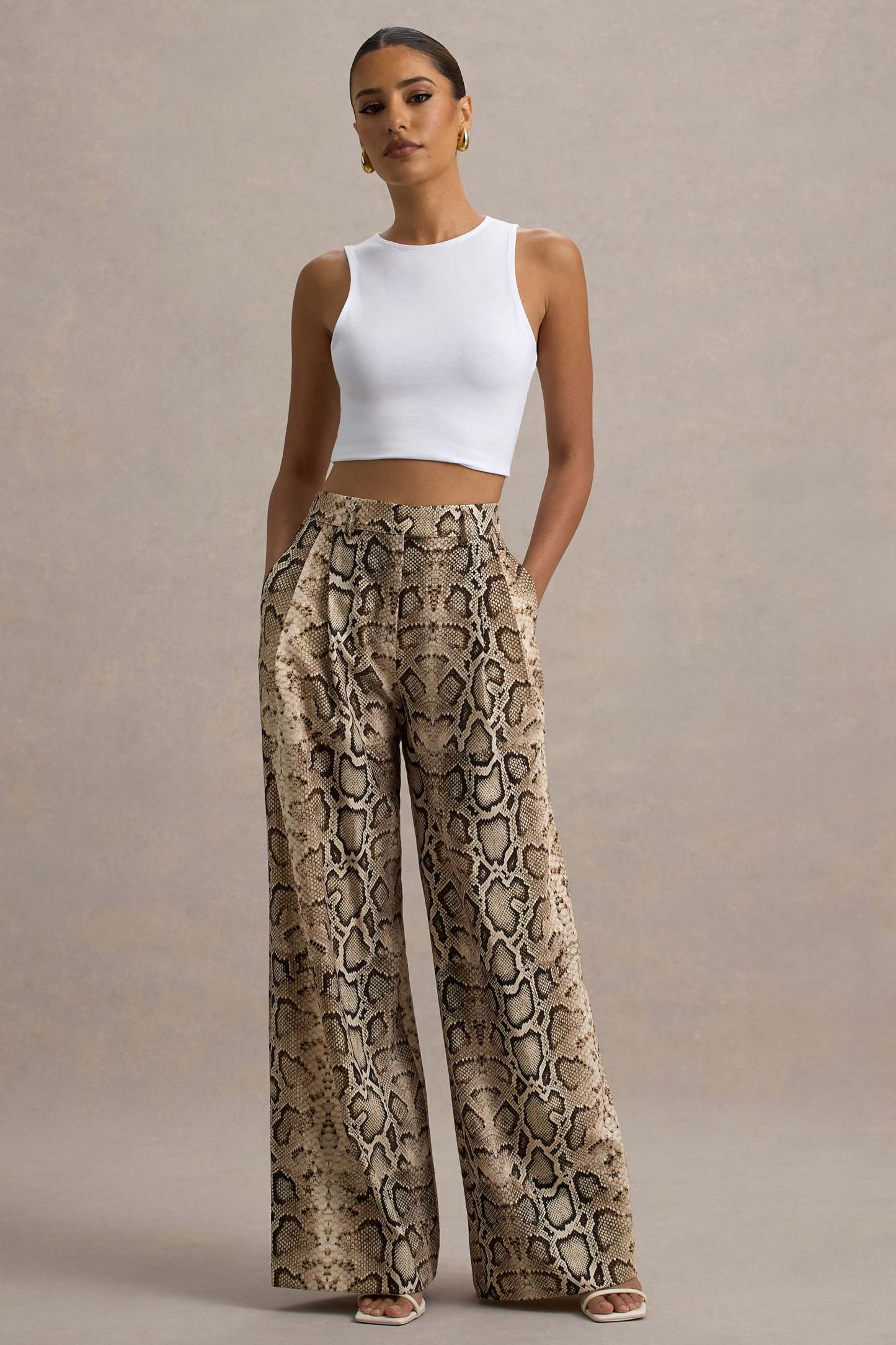 Shaniya | Snake Print Wide-Leg Trousers