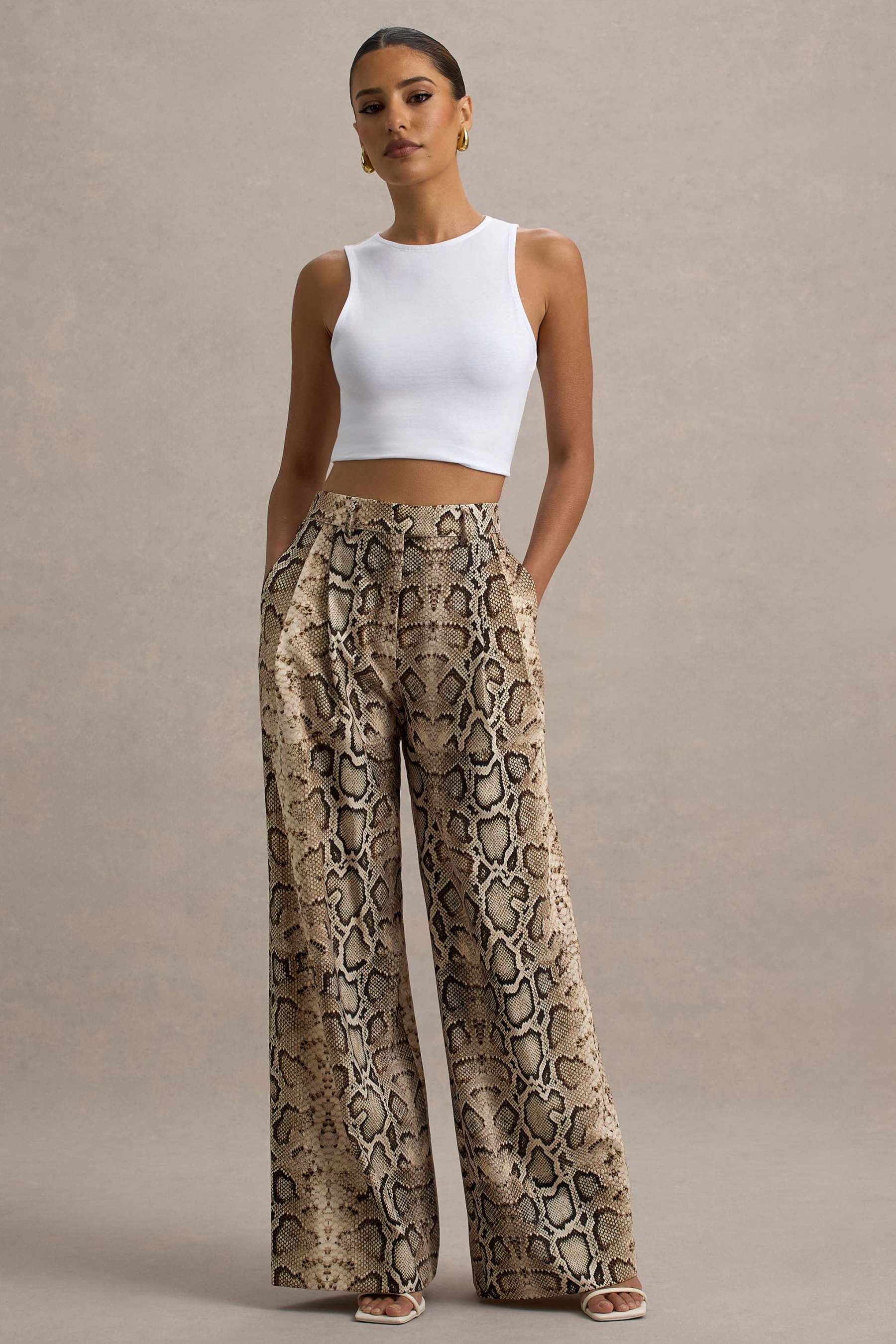 Shaniya | Snake Print Wide-Leg Trousers