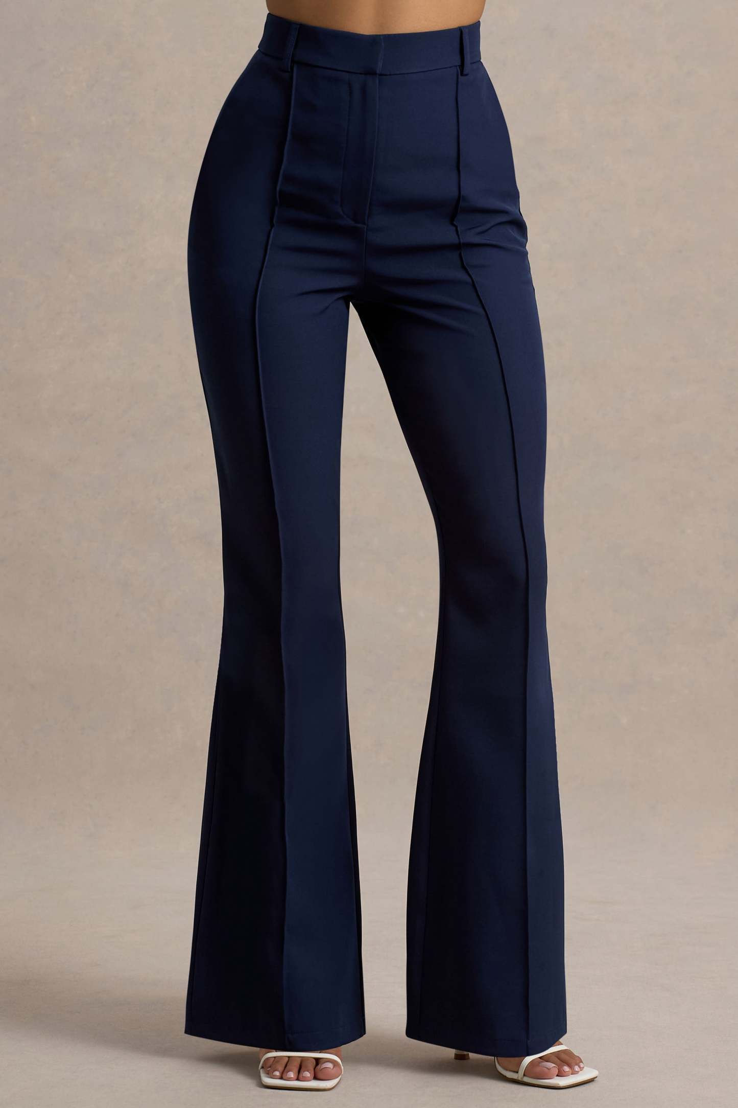 Jada | Navy Tailored Flared-Leg Trousers