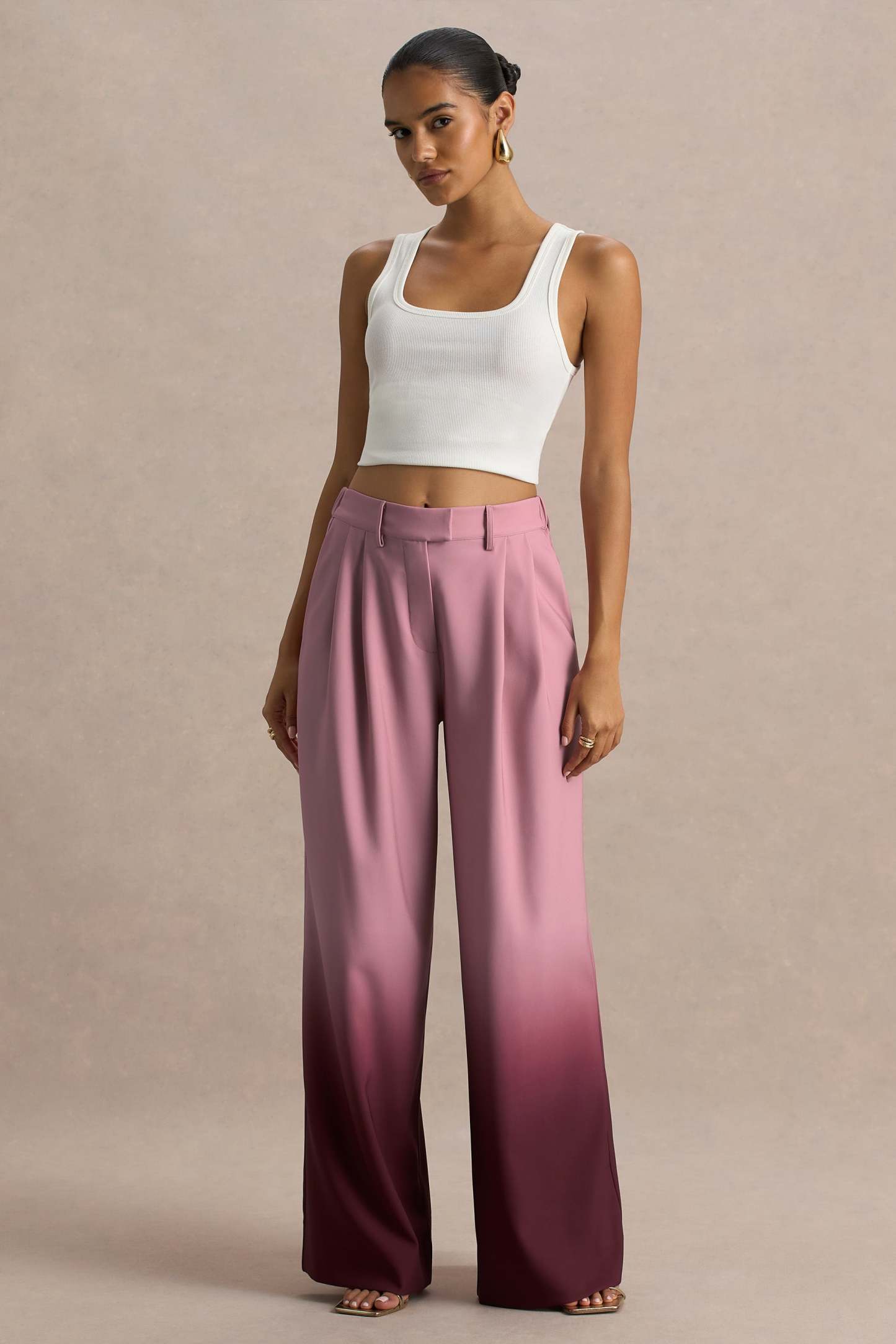 Cherry Ombre Satin Wide-Leg Trousers