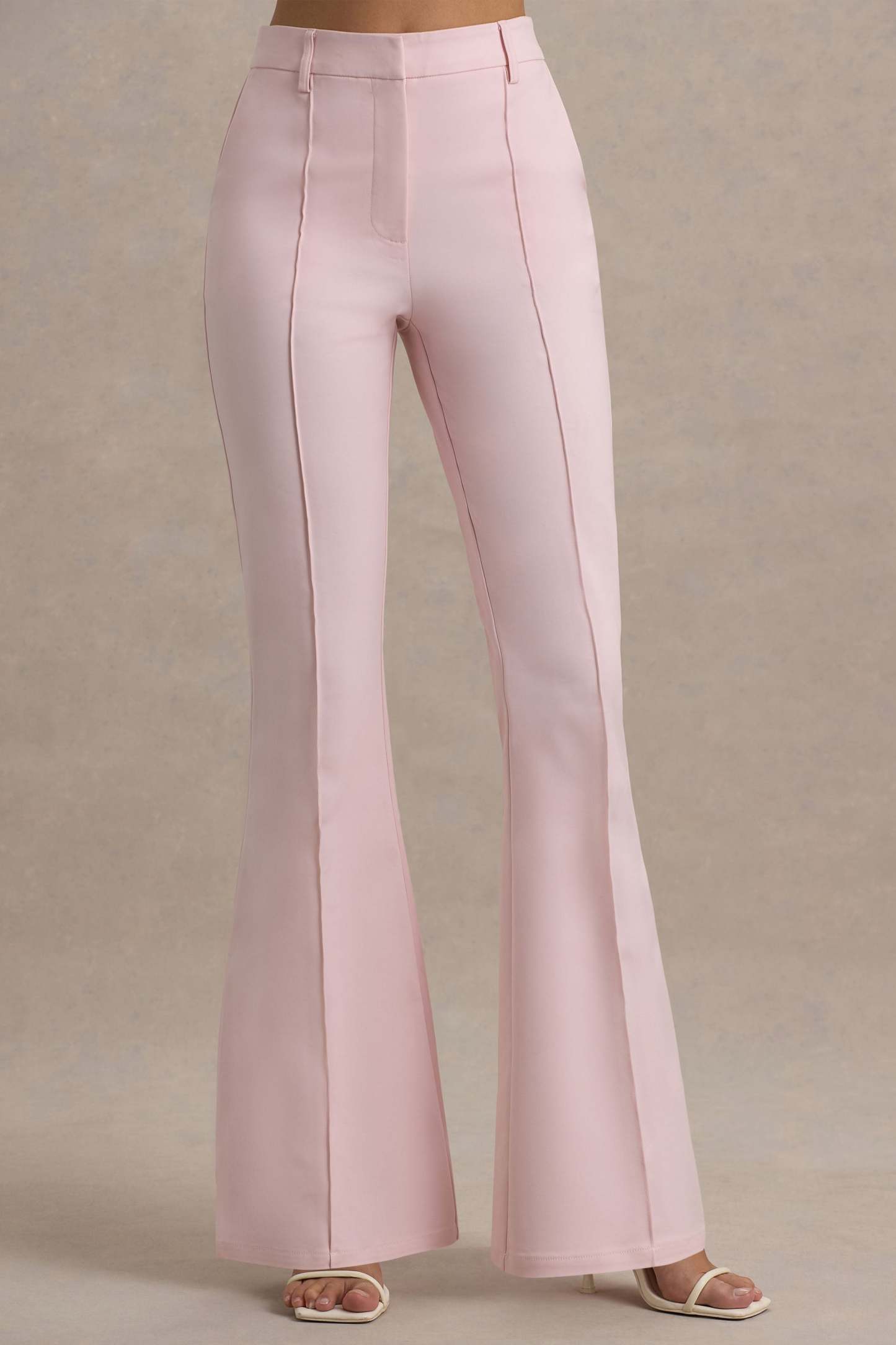 Carina | Pink Flared-Leg Tailored Trousers