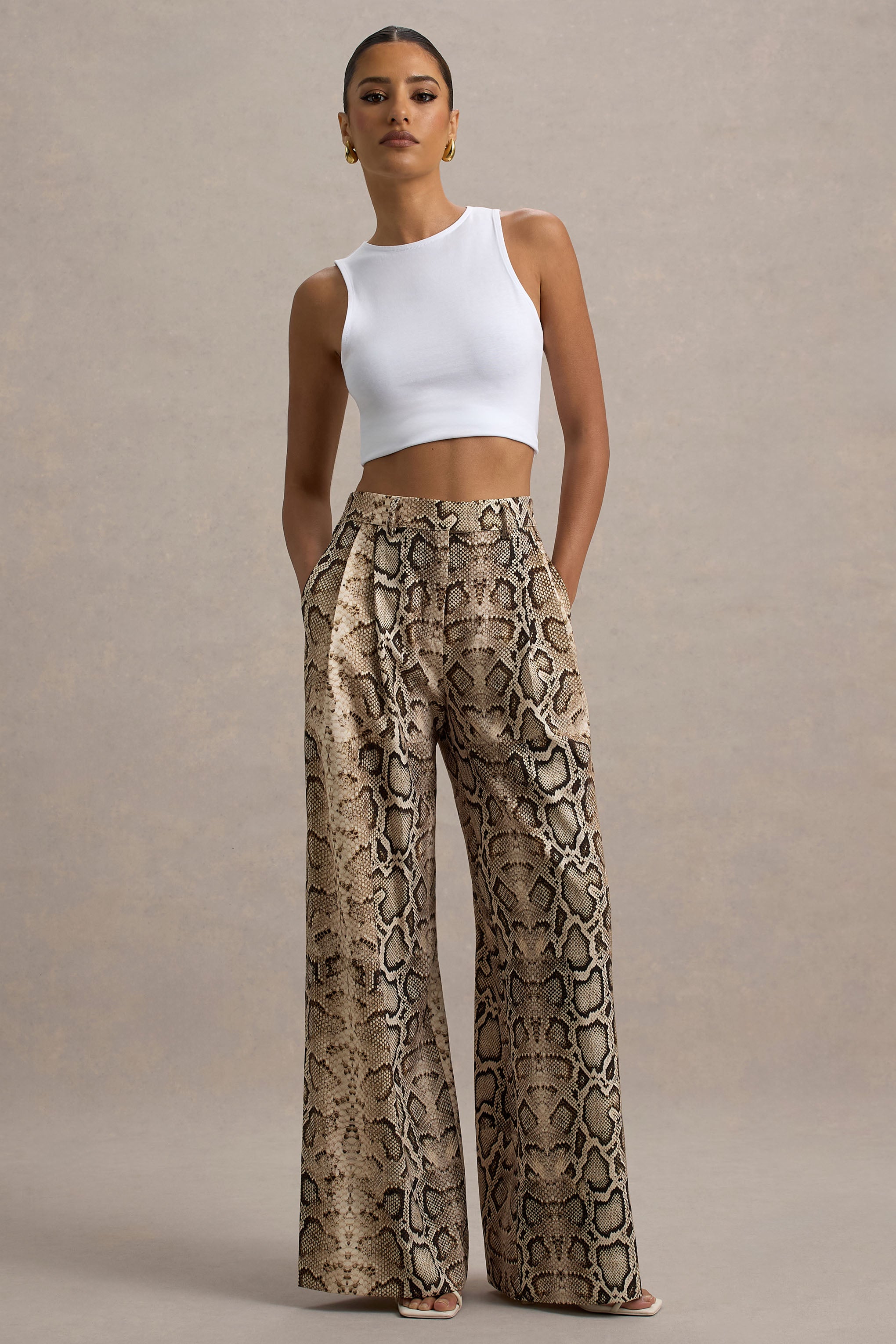 Shaniya | Snake Print Wide-Leg Trousers
