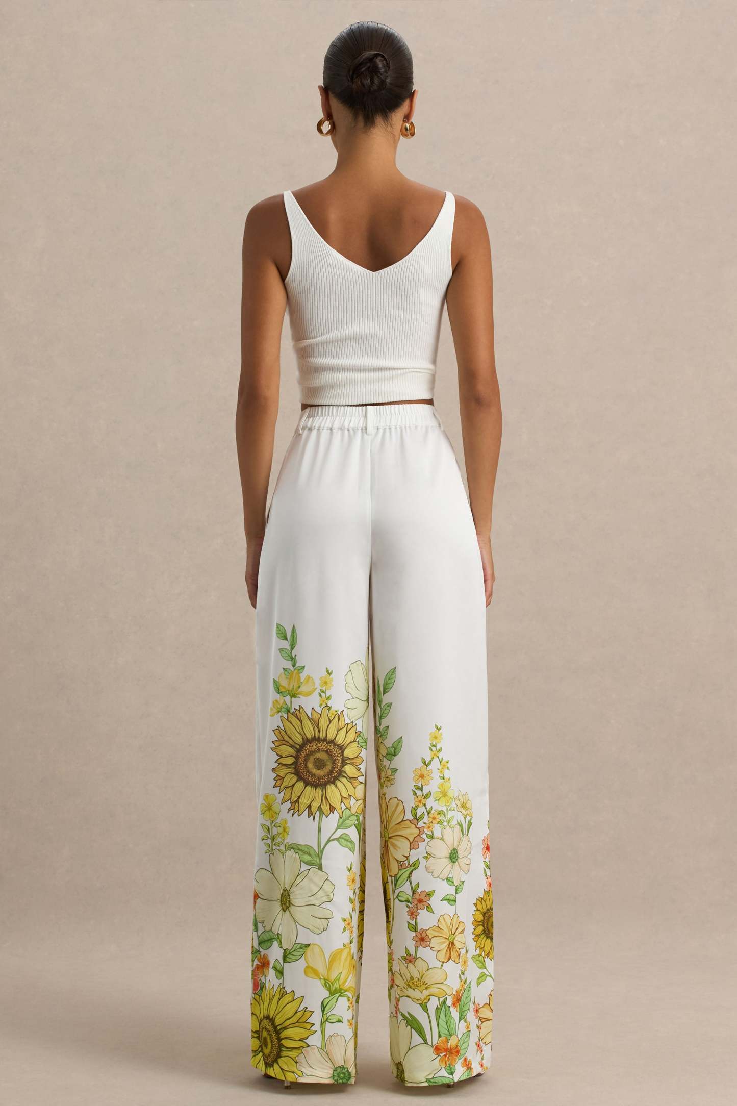 Louise | Sunflower Print Wide-Leg Trousers