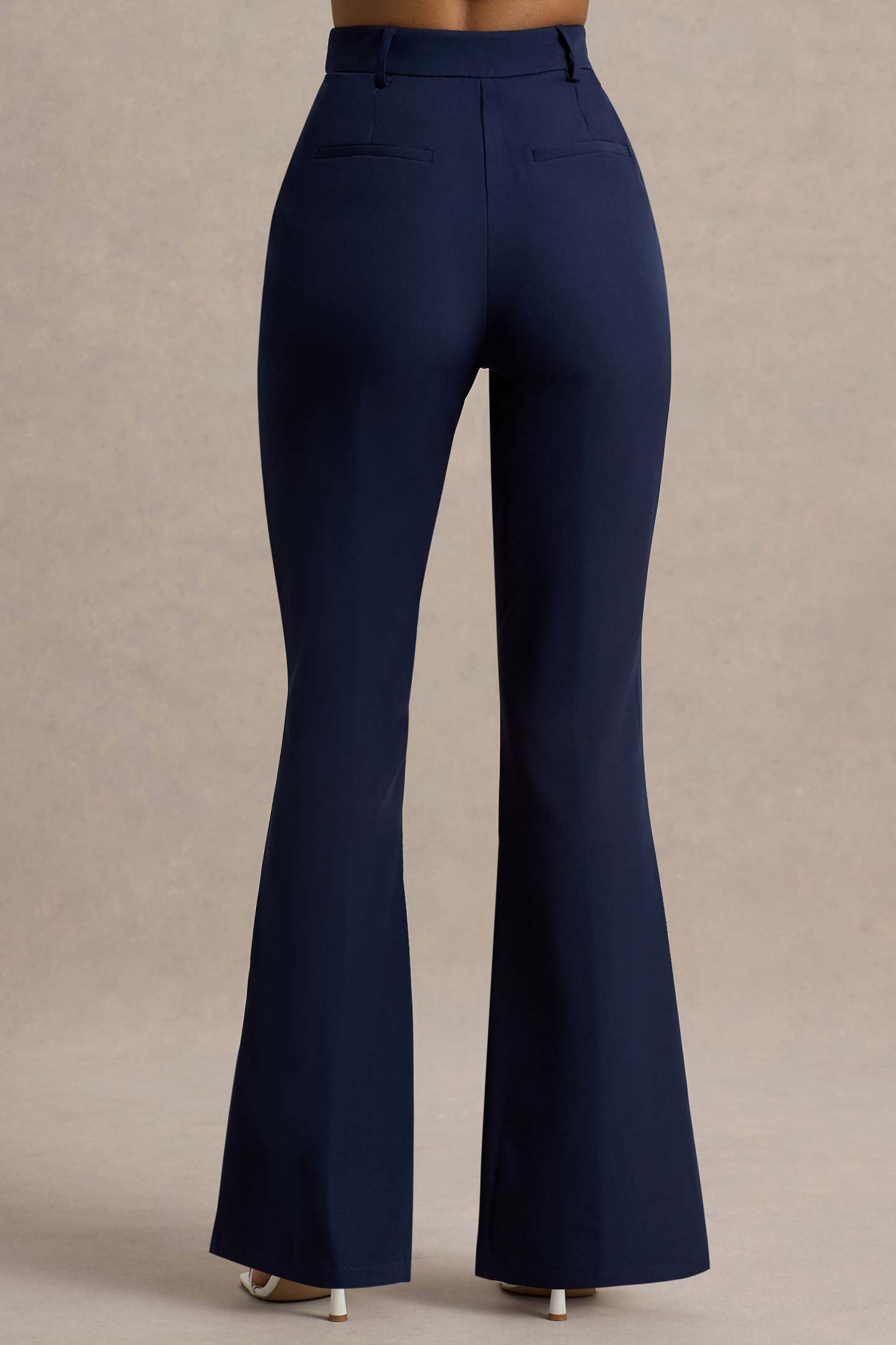 Jada | Navy Tailored Flared-Leg Trousers