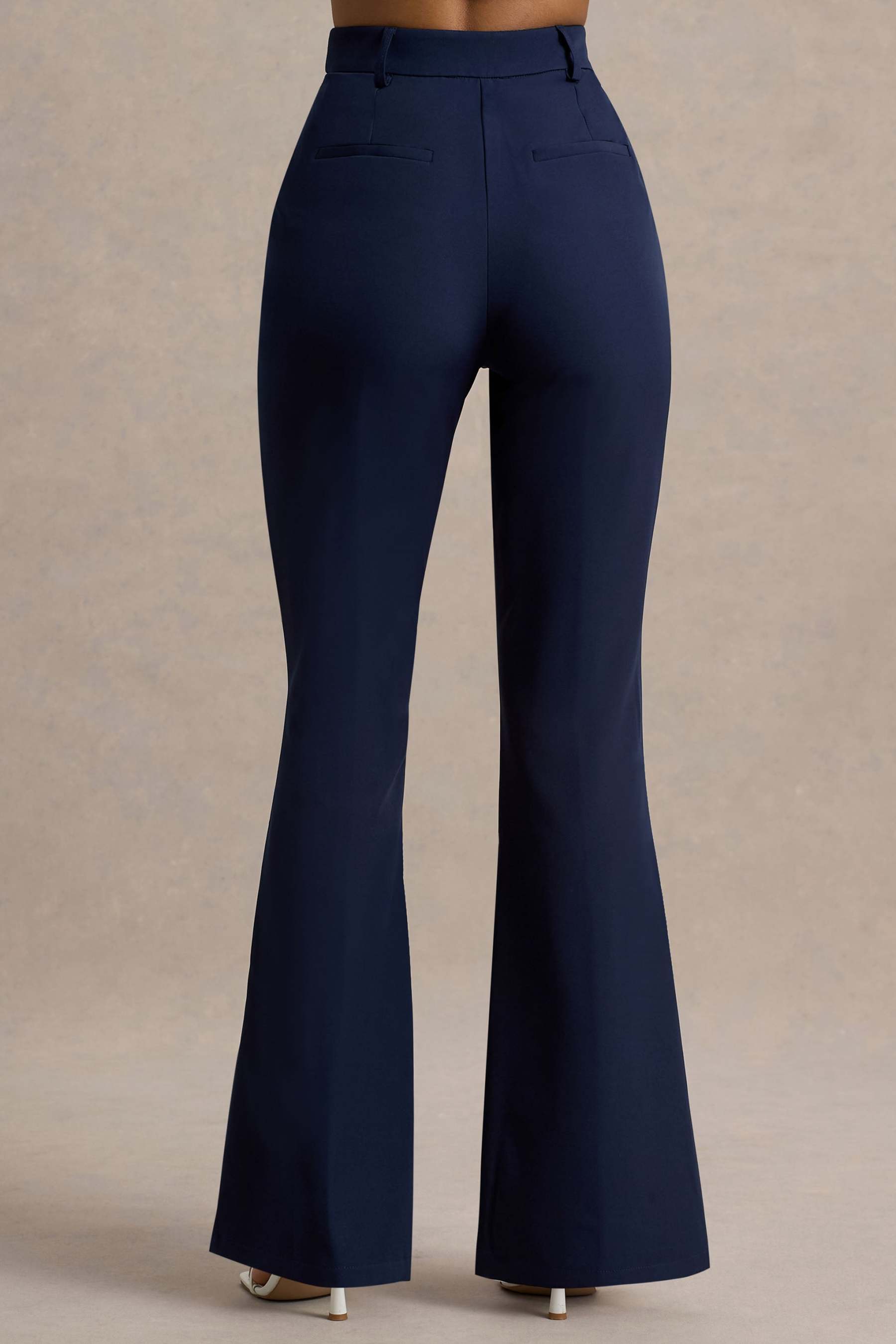 Jada | Navy Tailored Flared-Leg Trousers