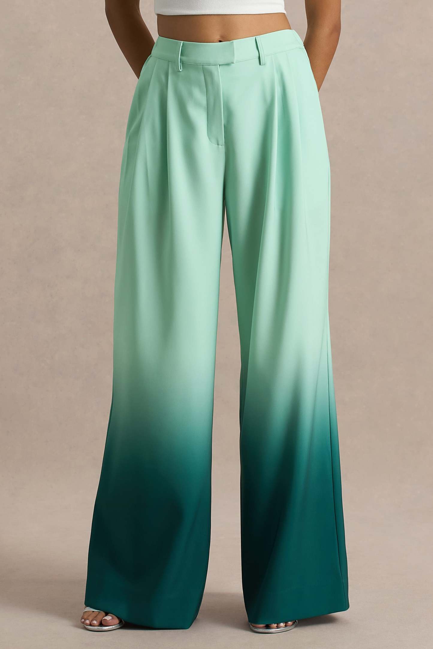 Emerald Ombre Satin Wide-Leg Trousers