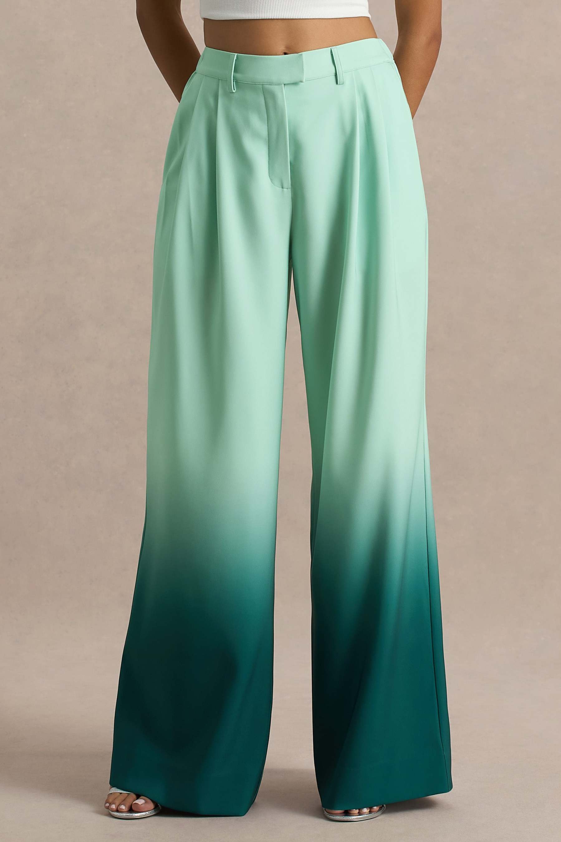 Emerald Ombre Satin Wide-Leg Trousers