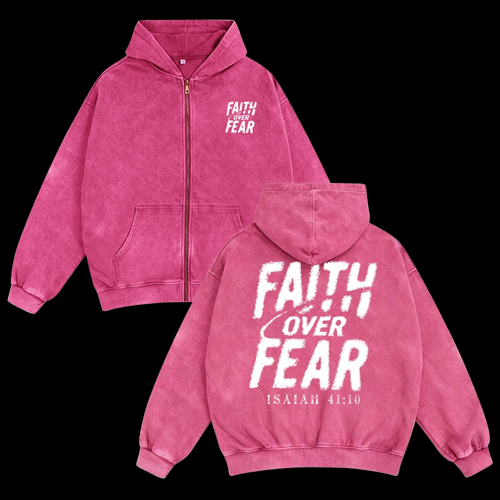 Faith Over Fear Unisex Washed Zip-Up Hoodie