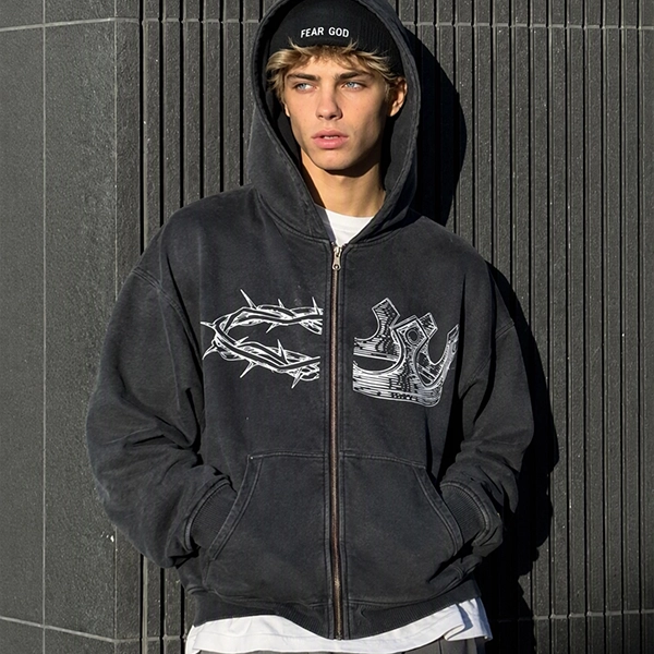 Washed Zip-Up Hoodie