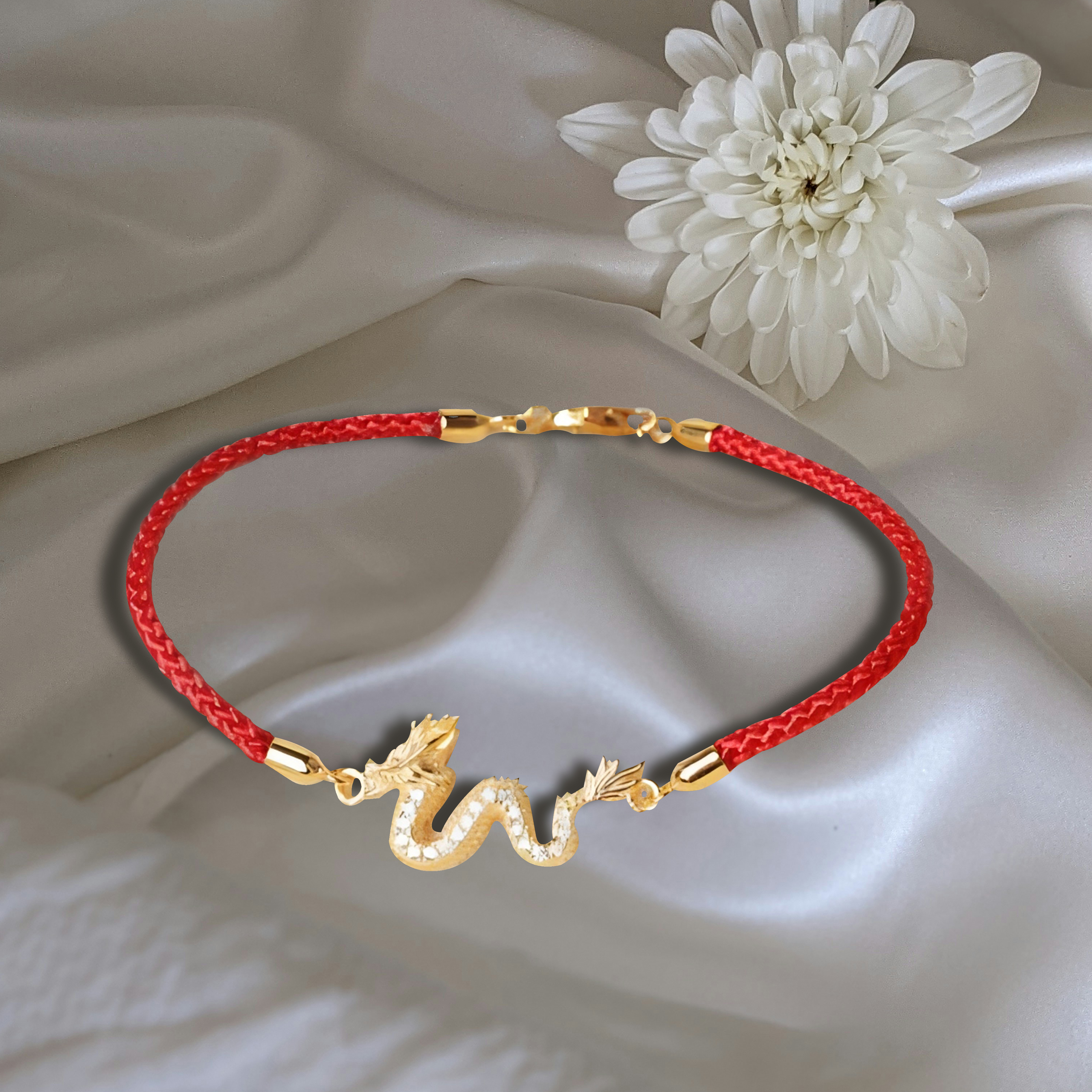 Lucklumen Silver Year Of The Dragon Auspicious Golden Dragon Red String Bracelet Good Luck And Blesses Peace