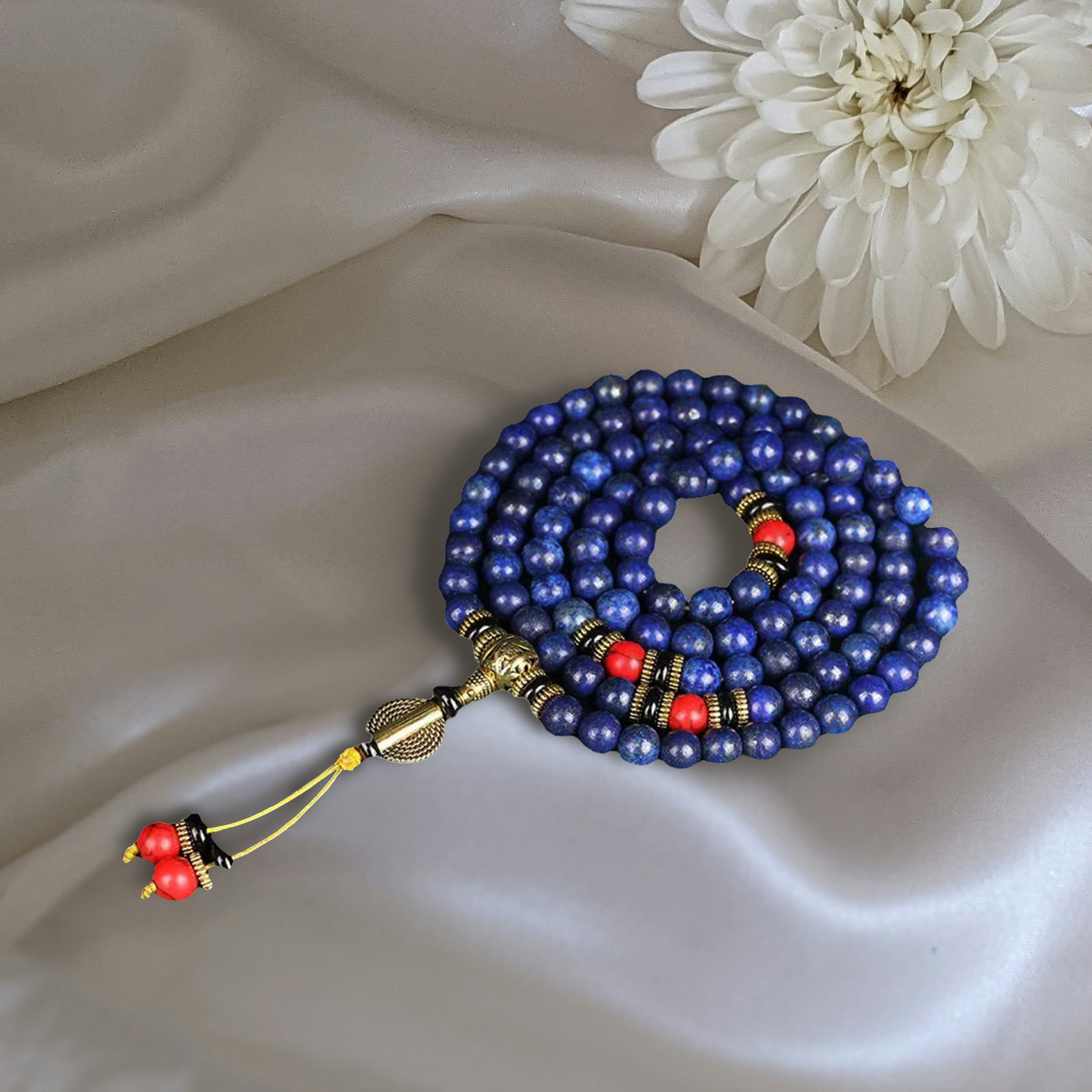 Lucklumen Buddha Tibetan Mala Lapis Lazuli Positive FengShui  Bracelet Attracts Wealth and Protection