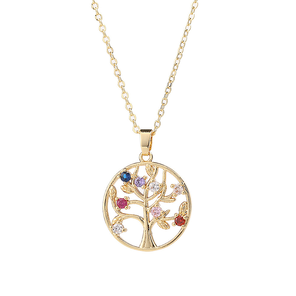 Lucklumen Zircon Tree of Life Necklace Copper Palm Hollow Necklace To Attract Good Luck And Protection