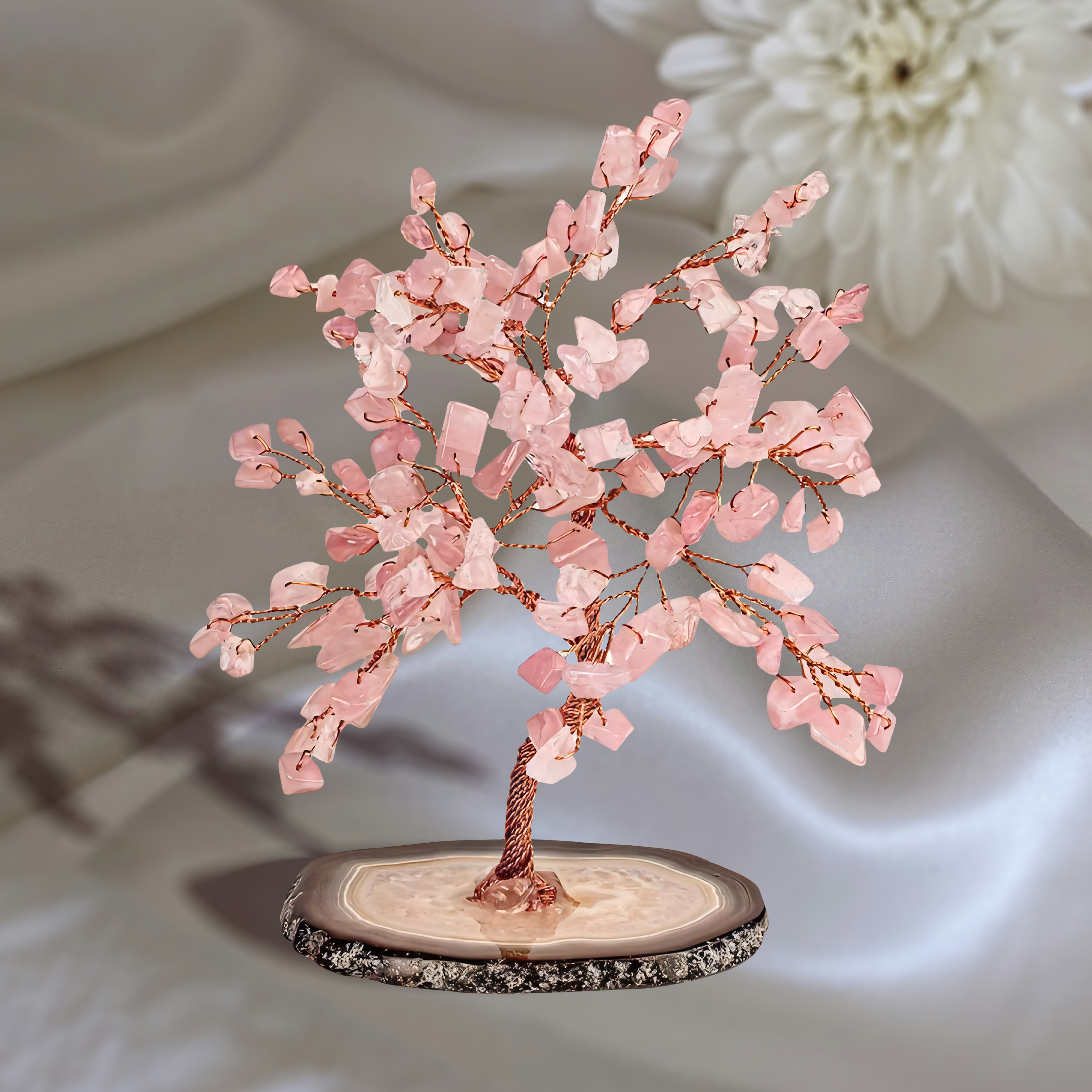 Lucklumen  Rose Quartz Feng Shui Tree Large Attracts Luck and Love
