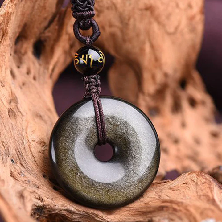 Lucklumen Buddha Stones Tibetan Obsidian Protection Necklace Luck and Protection 