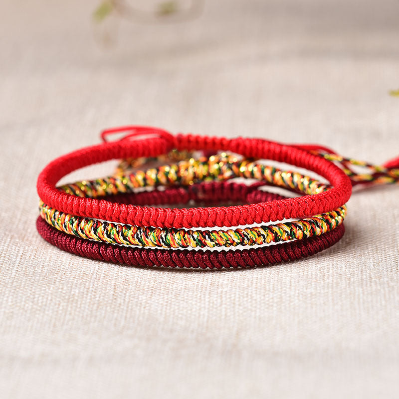 Lucklumen Buddha Stones Tibet Handmade Five Color Thread  Braid String Bracelet Attracts Luck and Protection-lucklumen