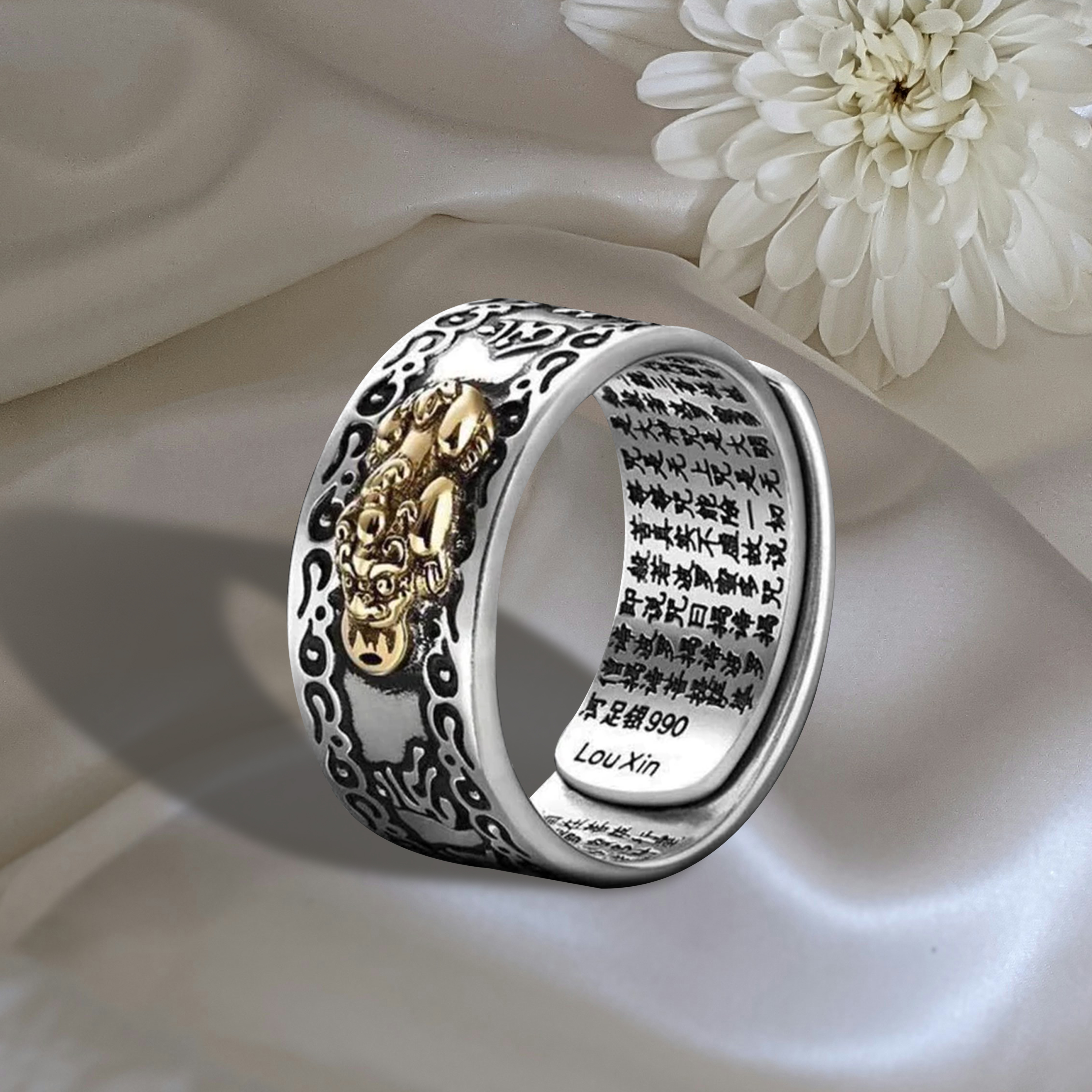 Lucklumen Feng Shui Pixiu Ring Attracts Wealth and Success 