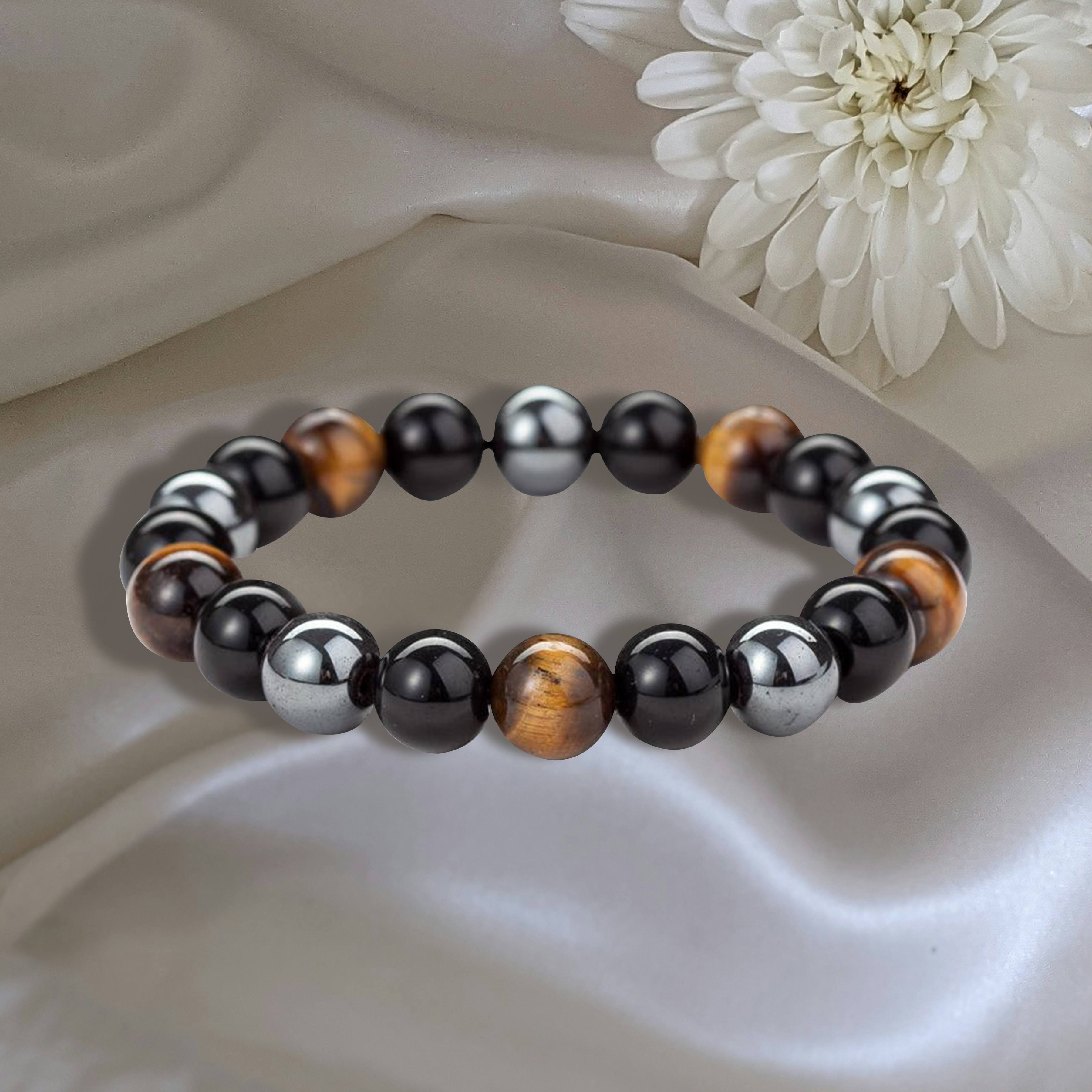  Lucklumen Tiger’s Eye Obsidian Hematite Triple Protection Bracelet Guard yourself Attracts Wealth Attrack Luck 