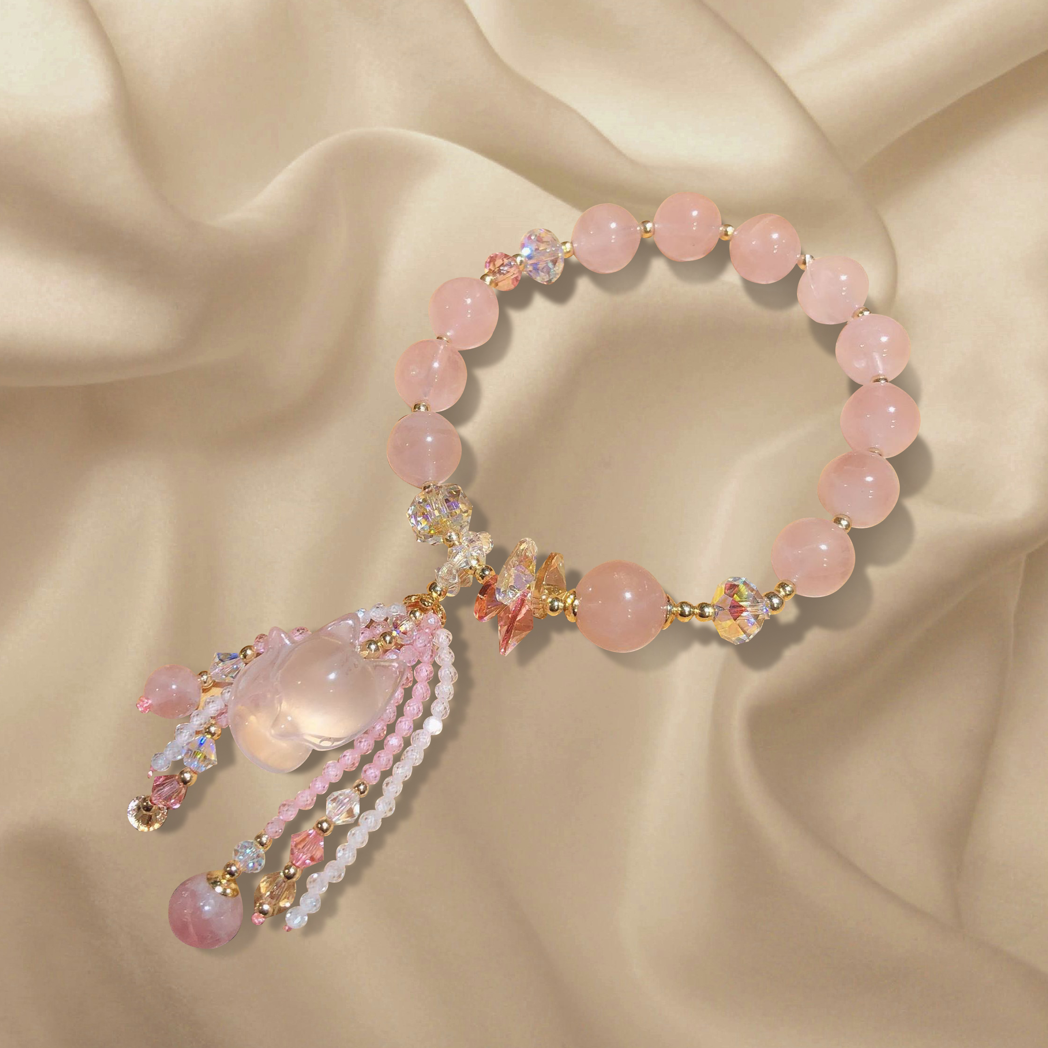 Lucklumen Fox Pink Quartz Bracelet Brings Attracts Love And Luck