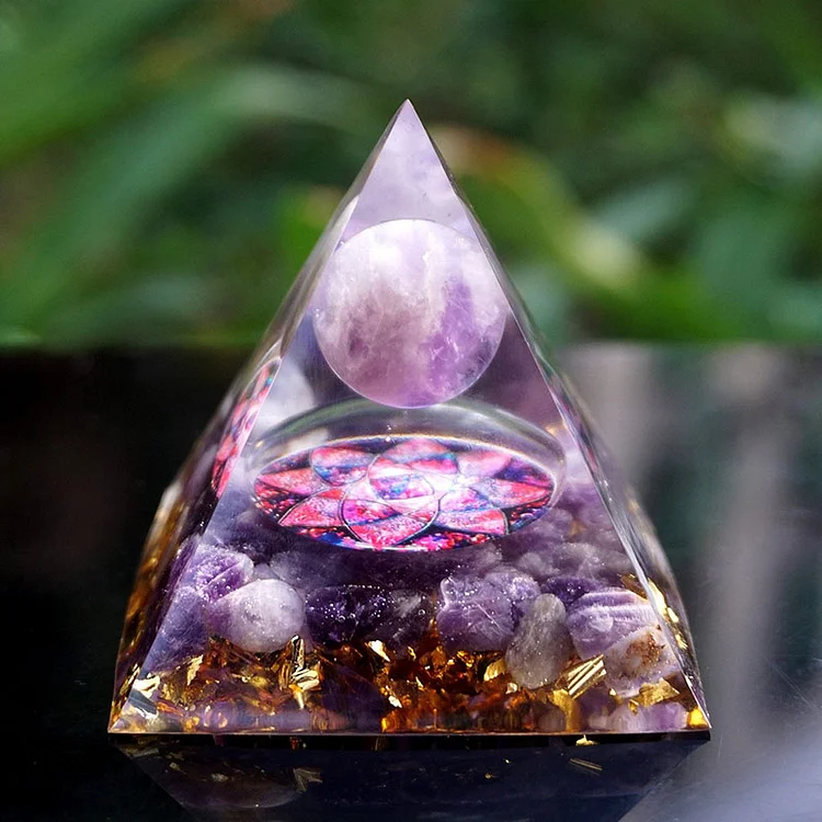 Lucklumen Amethyst Sphere with Amethyst Crystals  Pyramid Increase Energy And Luck